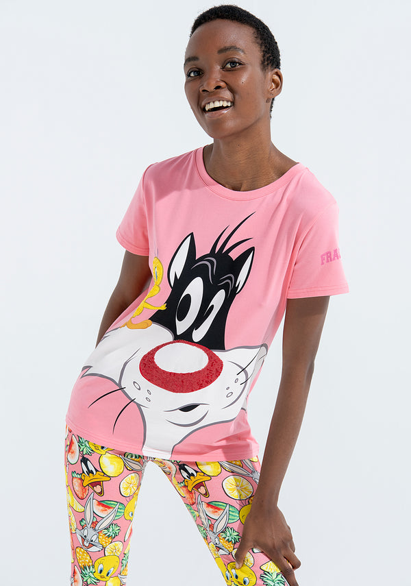 T-shirt over in jersey con stampa Looney Tunes