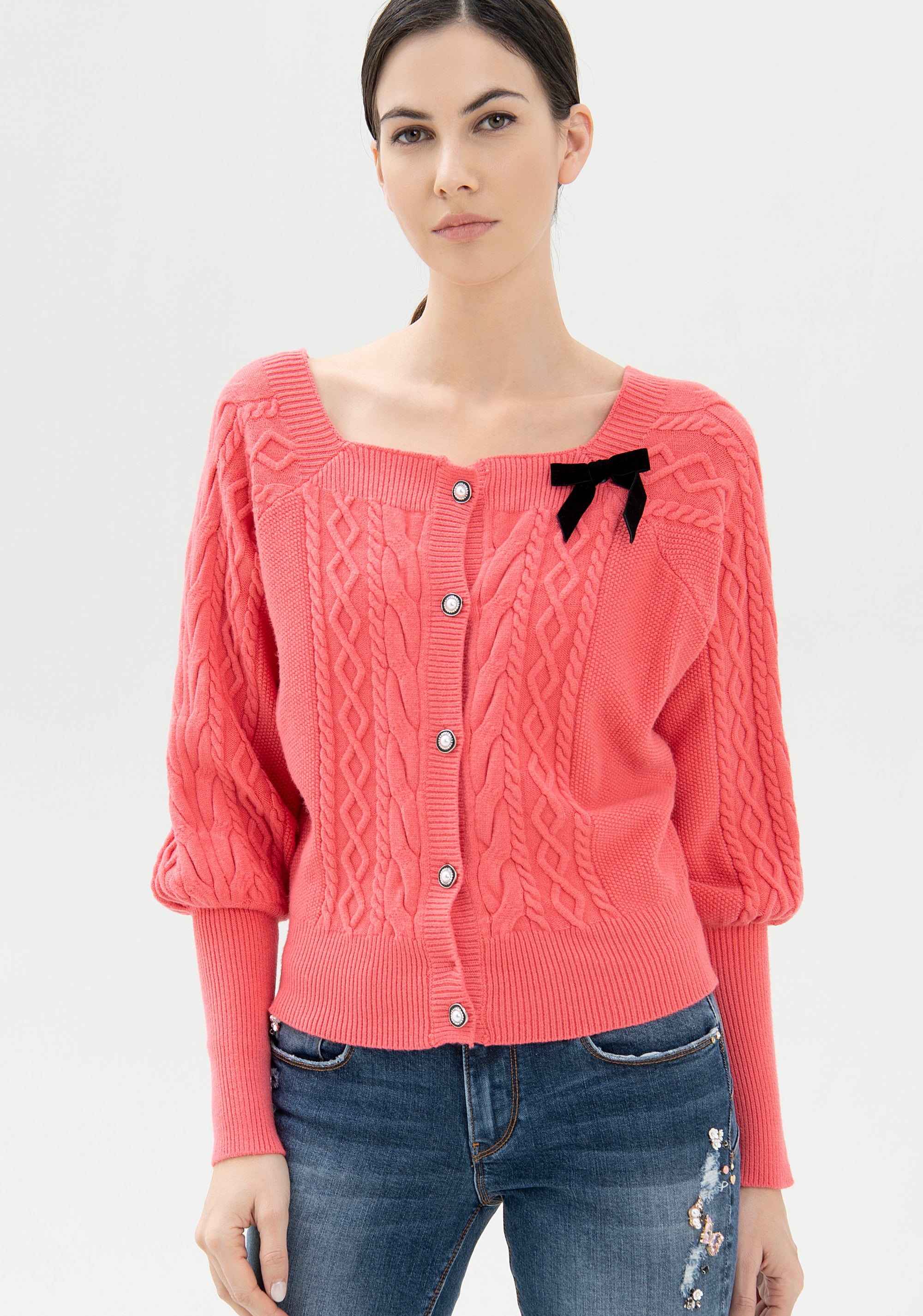 Cardigan regular con punto trecce