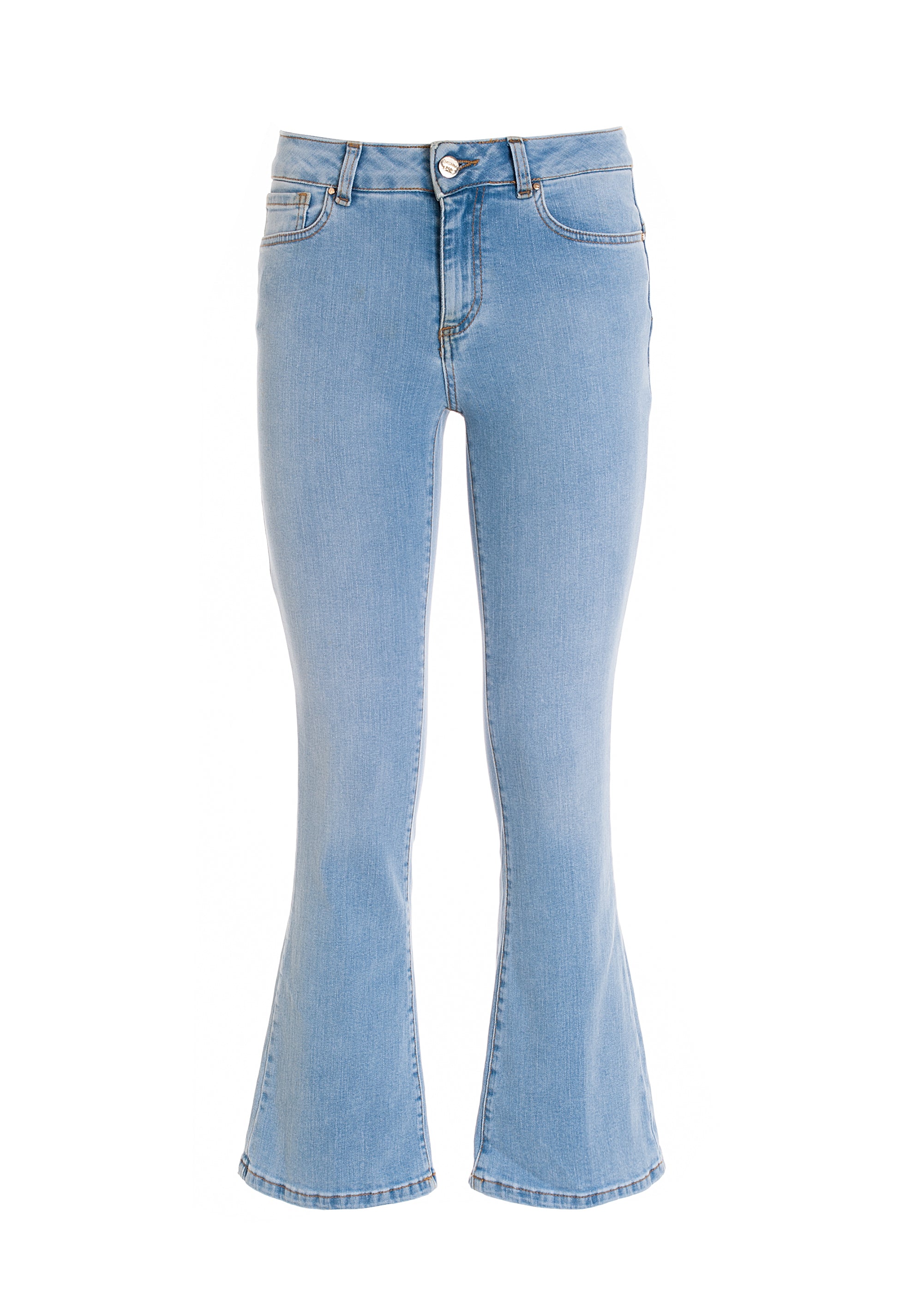 Jeans Bella flare cropped in sofisticato denim stretch con lavaggio chiaro