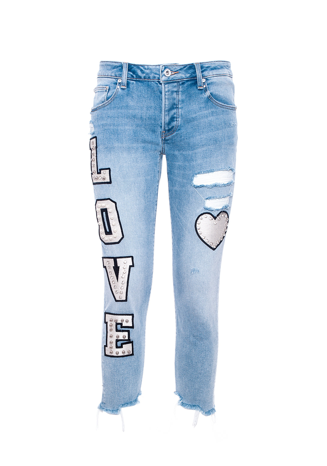 Jeans boyfriend cropped in denim con lavaggio chiaro e con patches-FRACOMINA-FP21SP5036D409P3