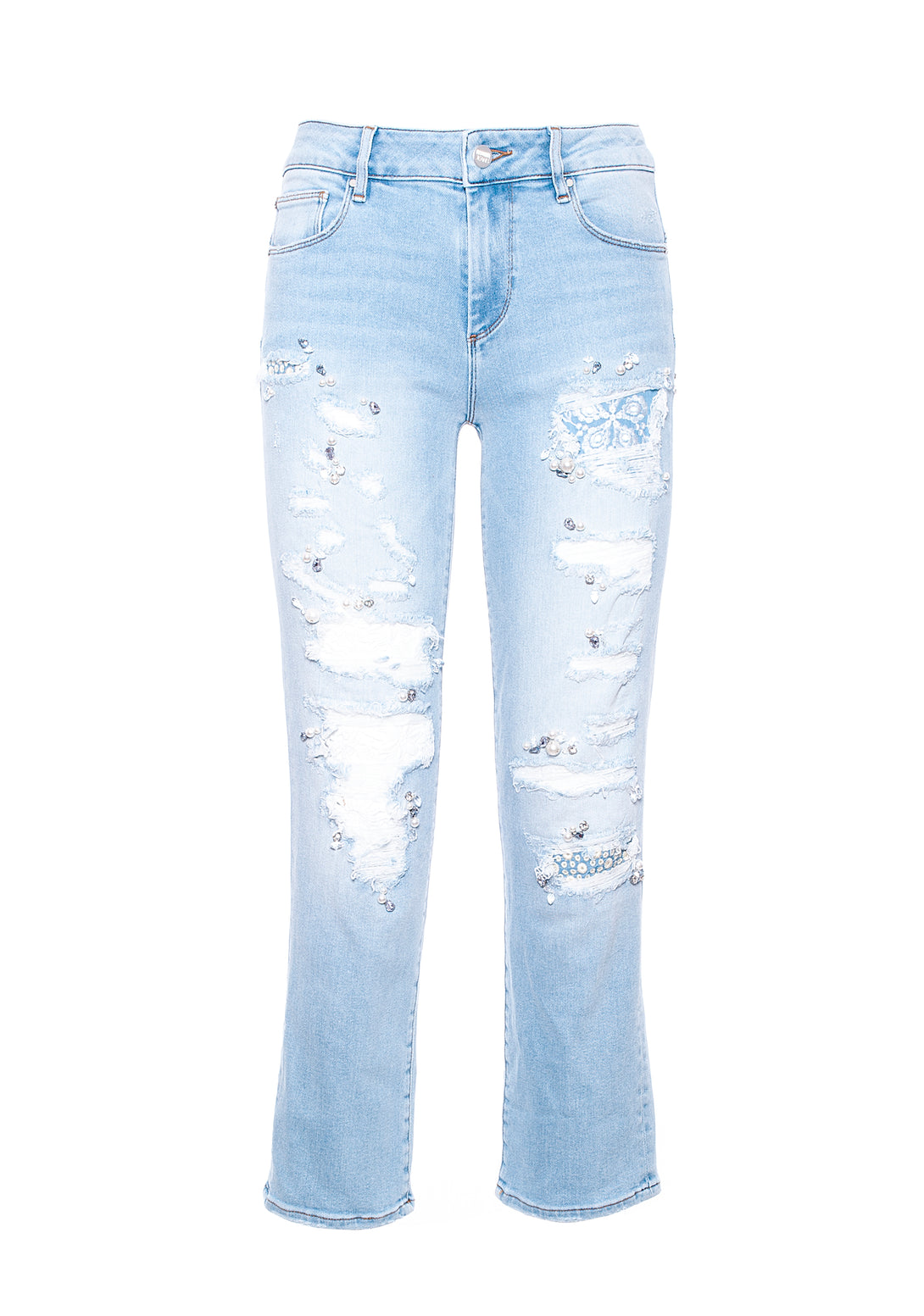 Jeans cropped in denim con lavaggio chiaro con strappi-FRACOMINA-FP21SP5047D409P3