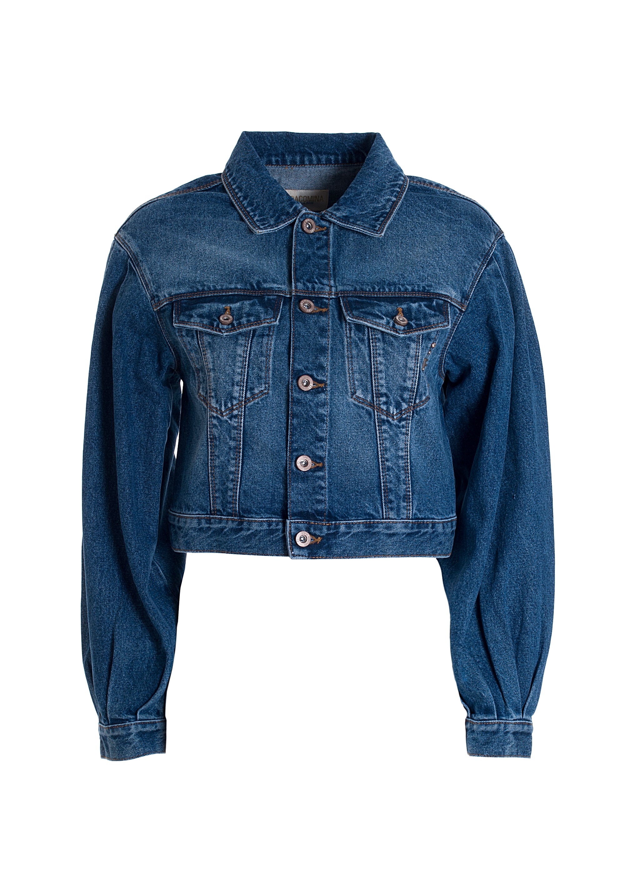 Giacca cropped in denim con lavaggio medio