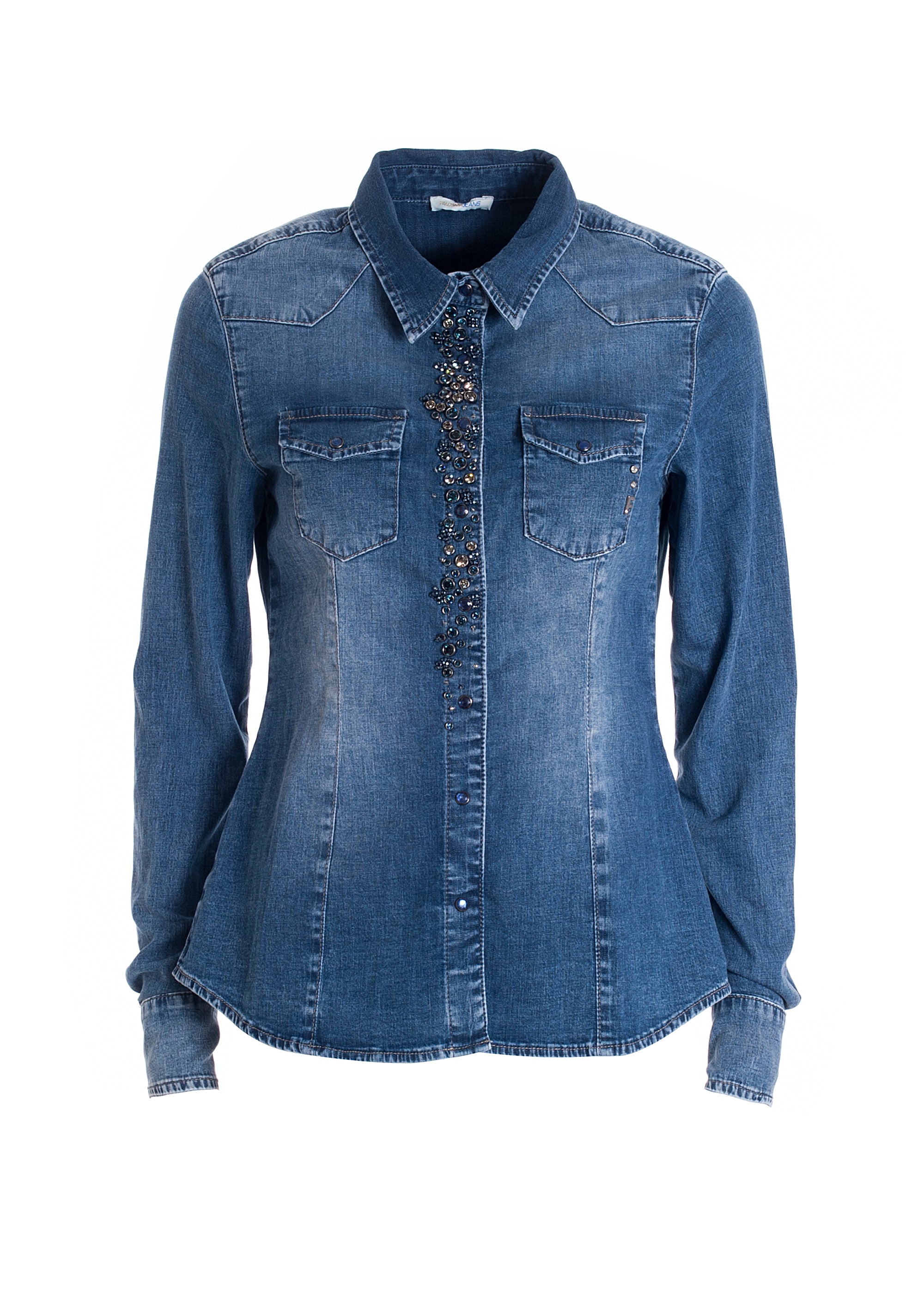 Camicia regular in denim con pietre luminose applicate