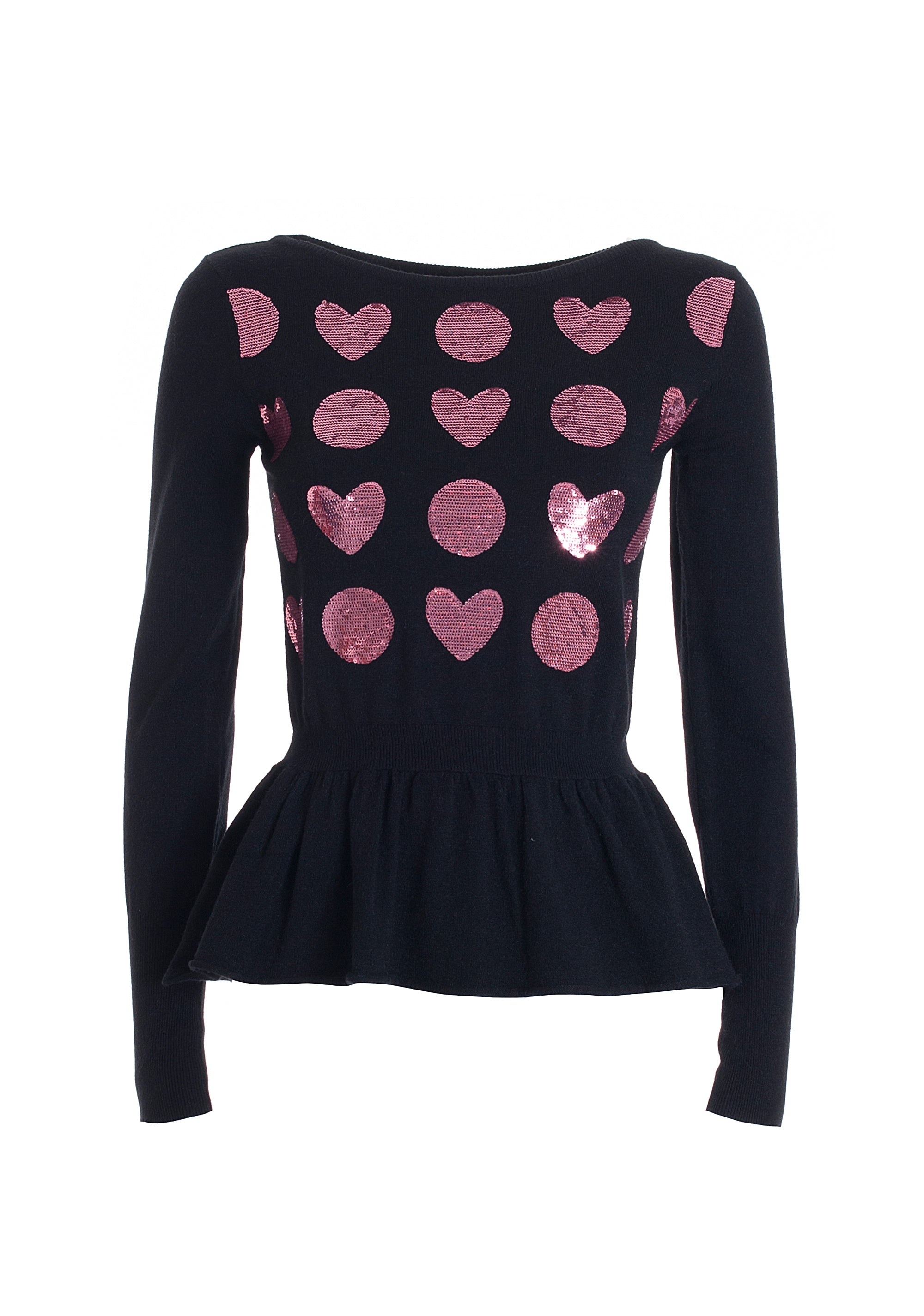 T-shirt aderente con cuori in paillettes