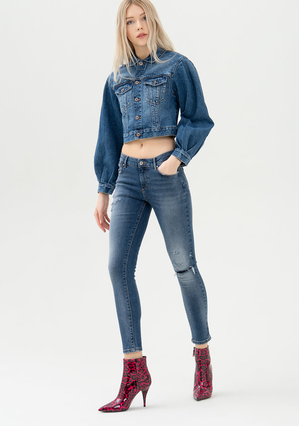 Jeans skinny effetto push up in denim stretch con lavaggio medio