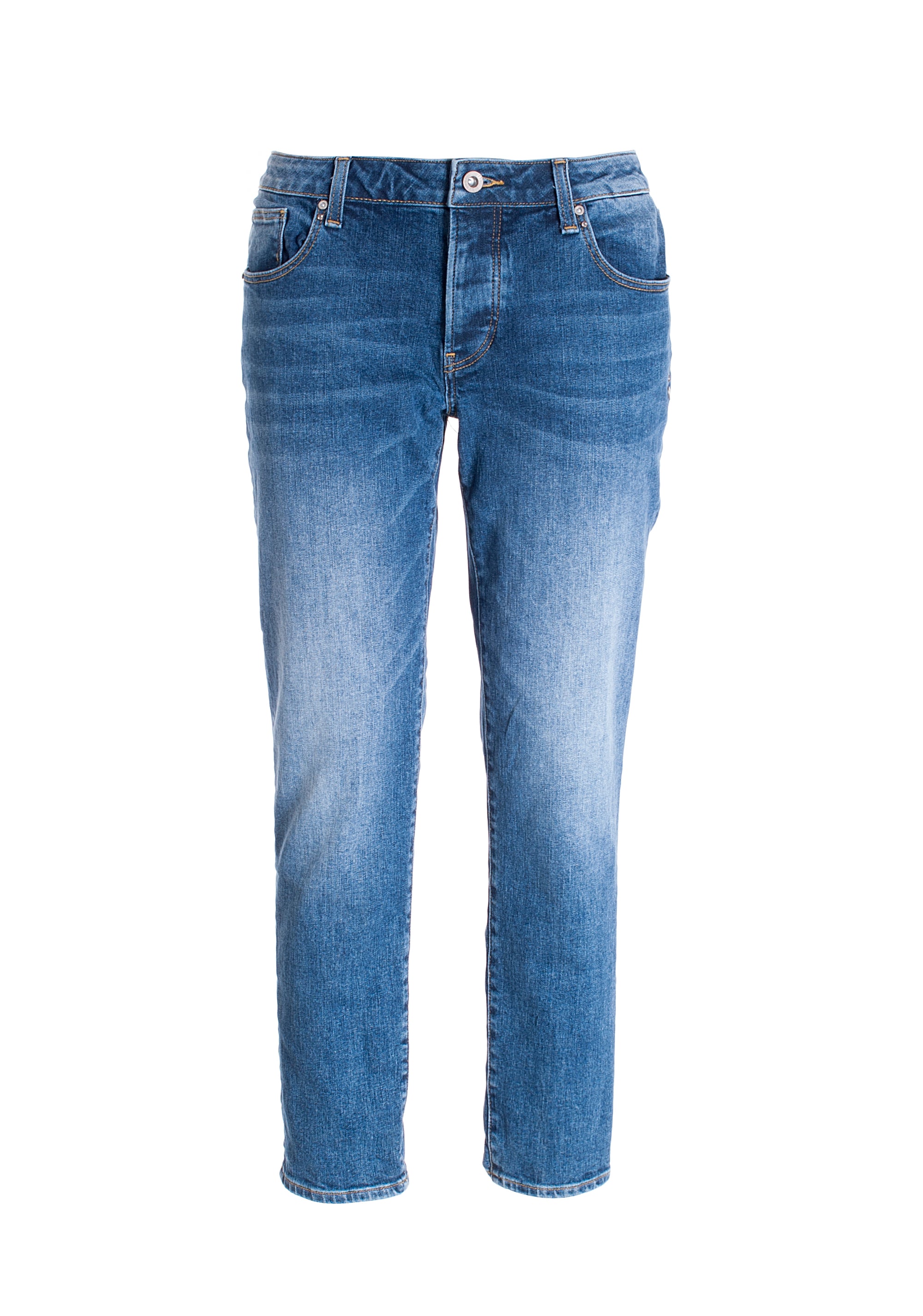 Jeans loose fit cropped in denim con lavaggio medio