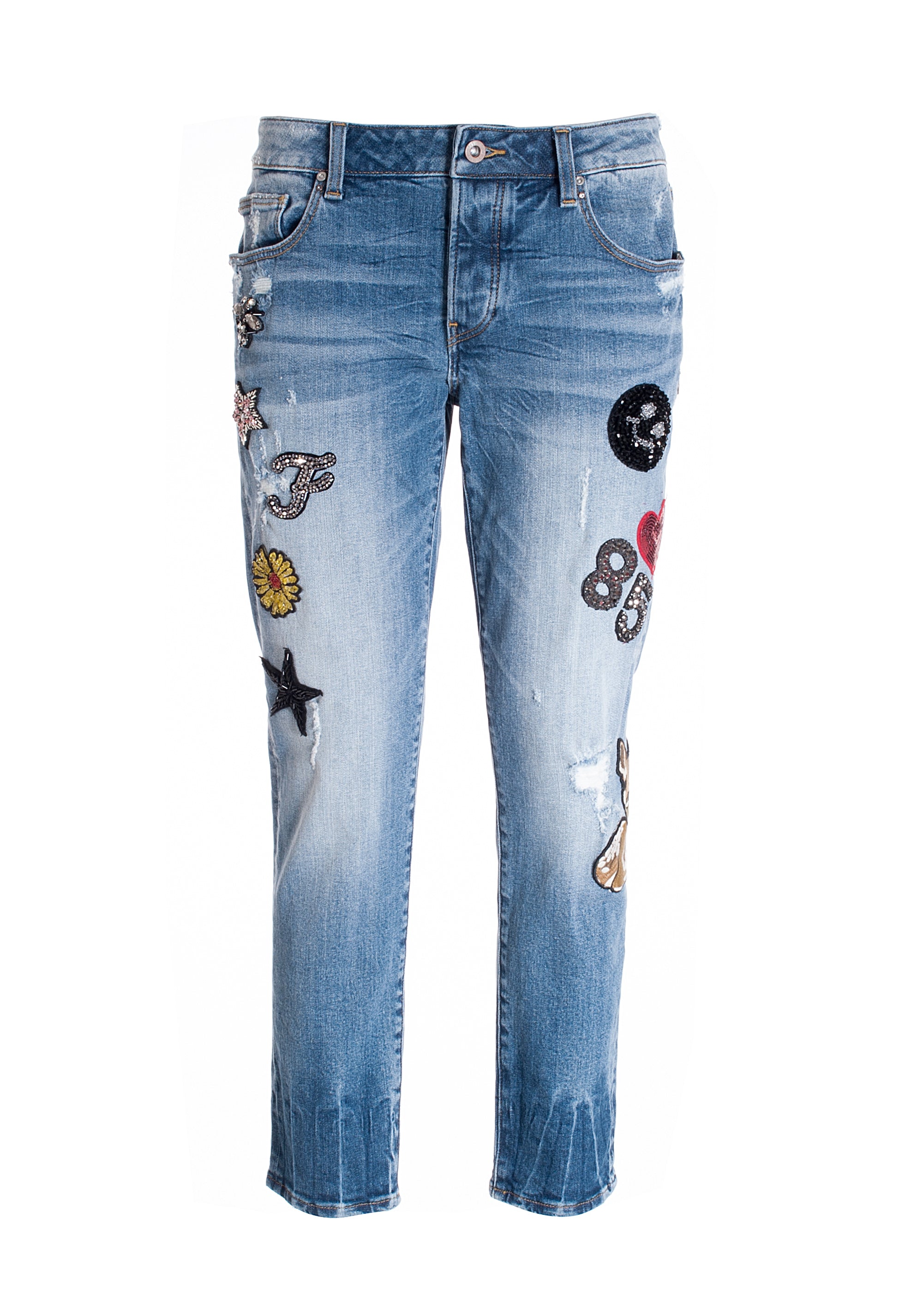 Jeans loose fit cropped in denim con lavaggio medio