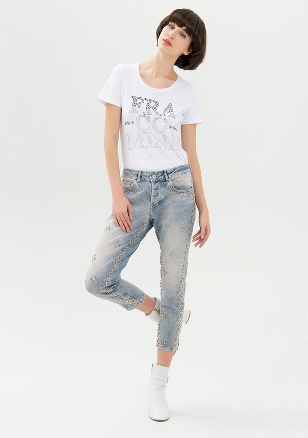 Jeans loose fit cropped in denim con lavaggio bleached