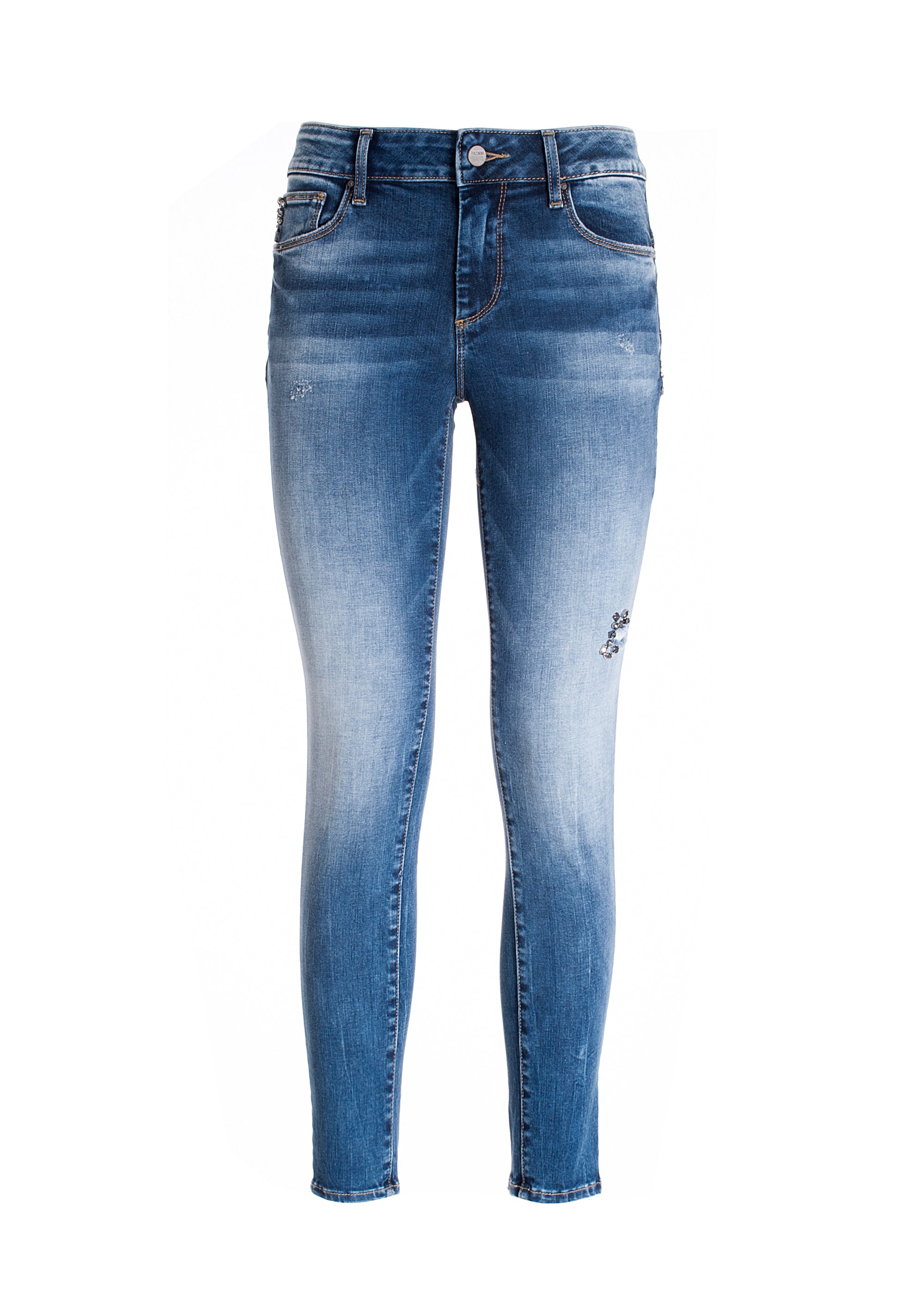 Jeans skinny effetto push-up in denim stretch con lavaggio medio