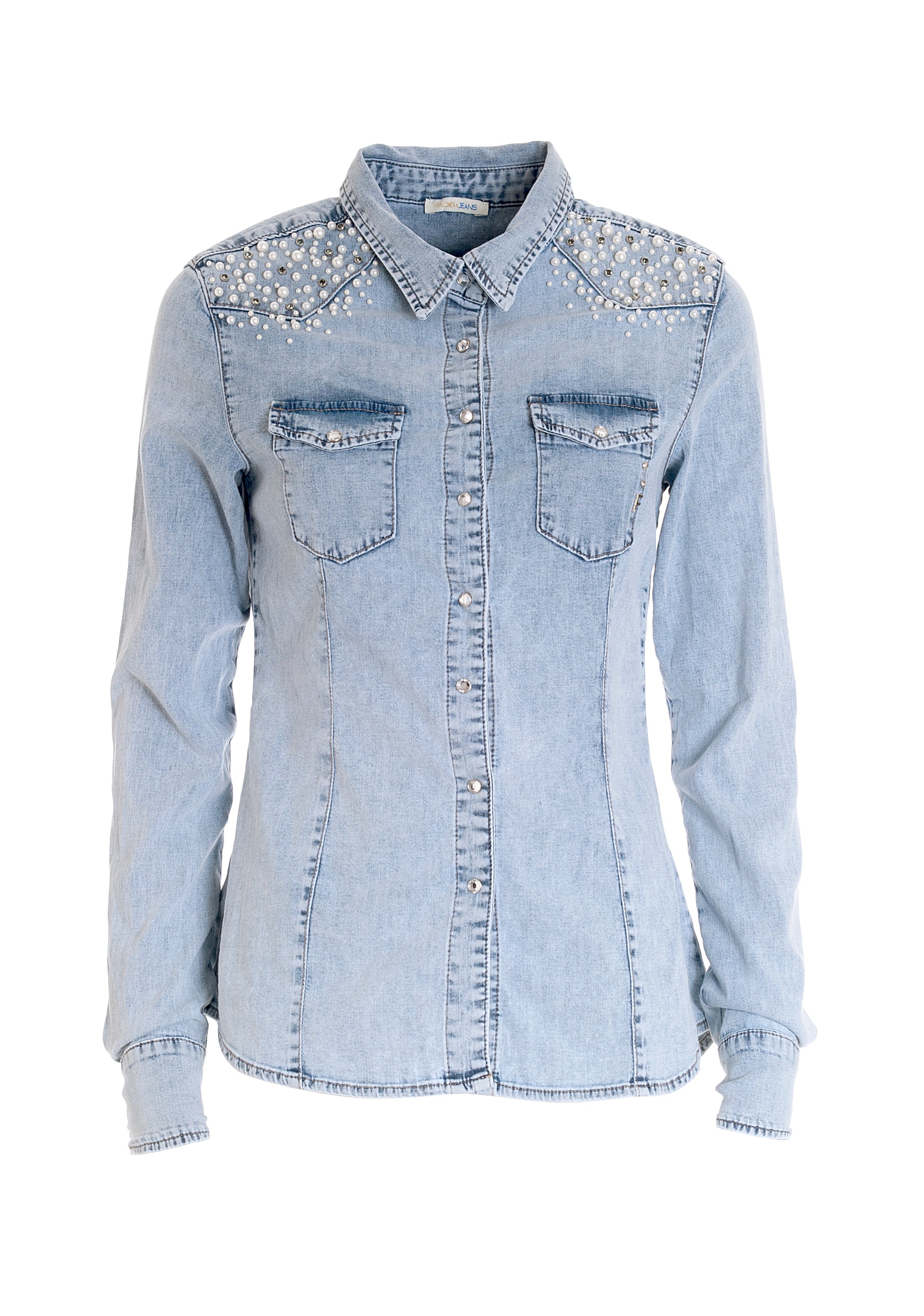 Camicia aderente in denim con lavaggio bleached