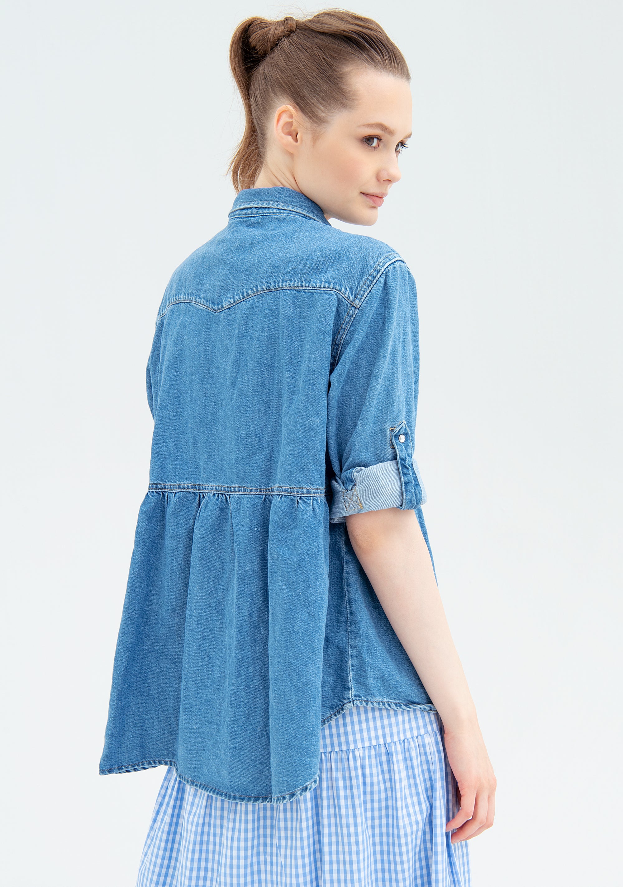 Camicia ampia in chambray