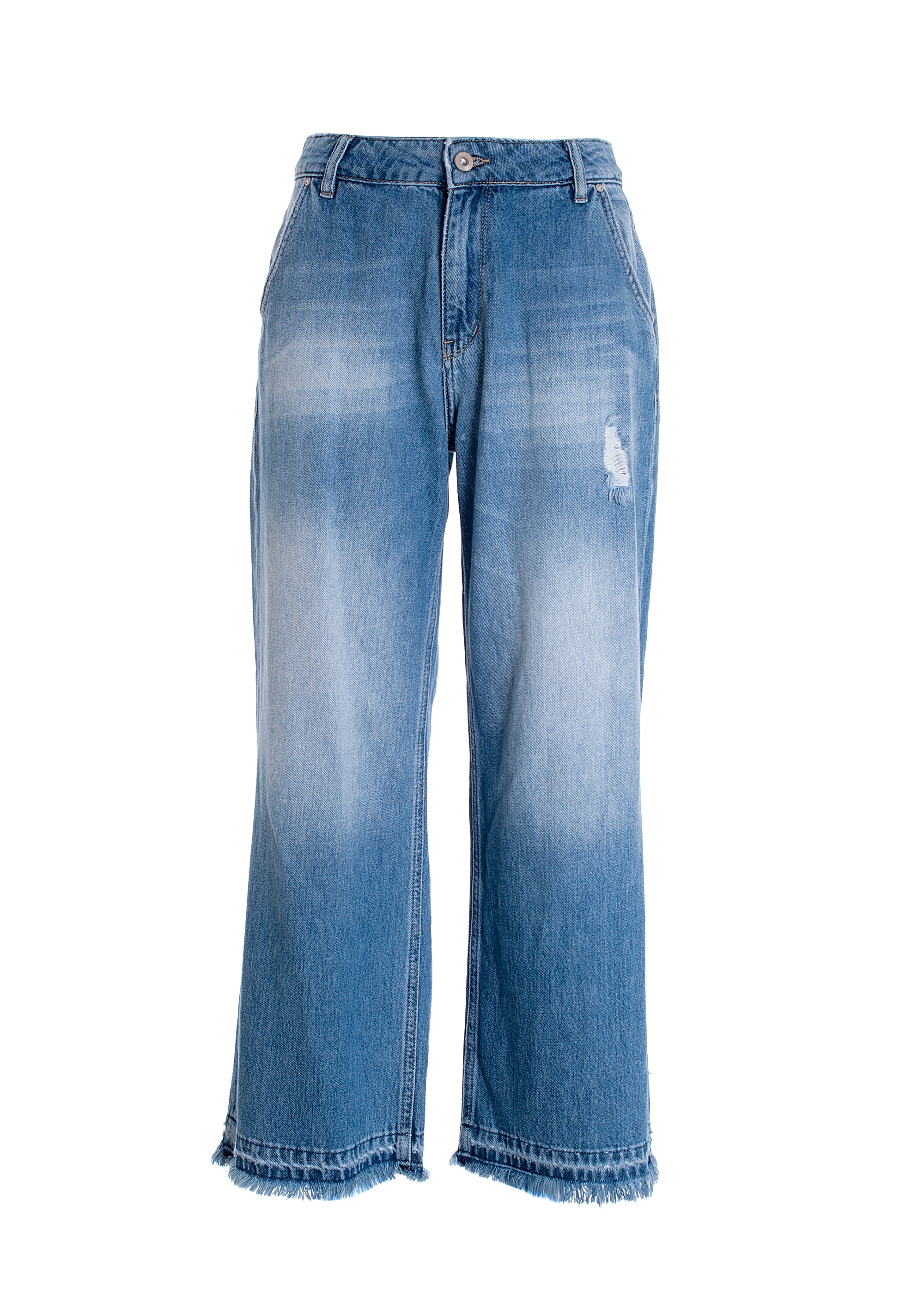 Jeans culotte cropped in denim con lavaggio medio