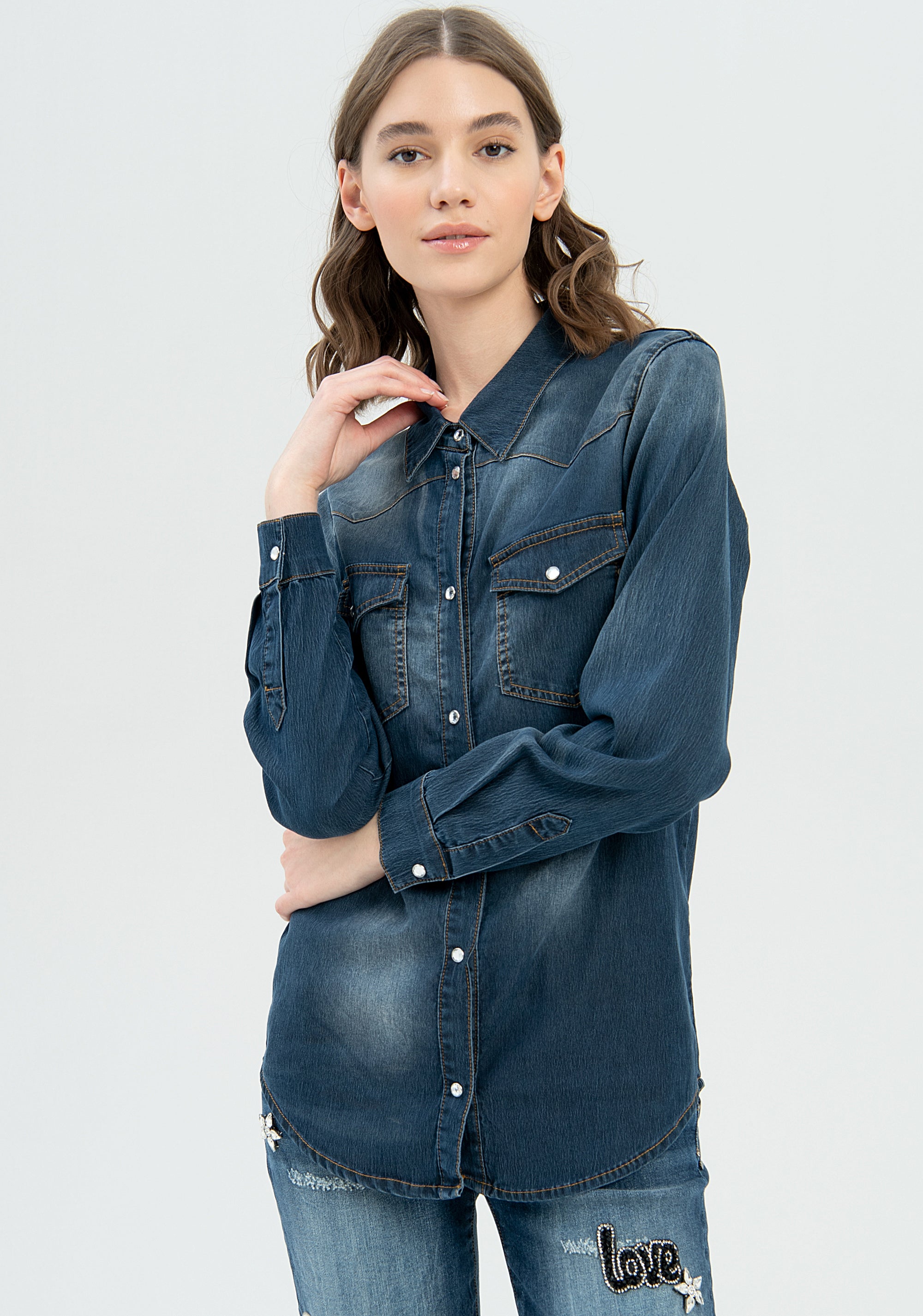 Camicia regular in denim con lavaggio medio-FRACOMINA-FP22WT6002D40802-883-FA-XS