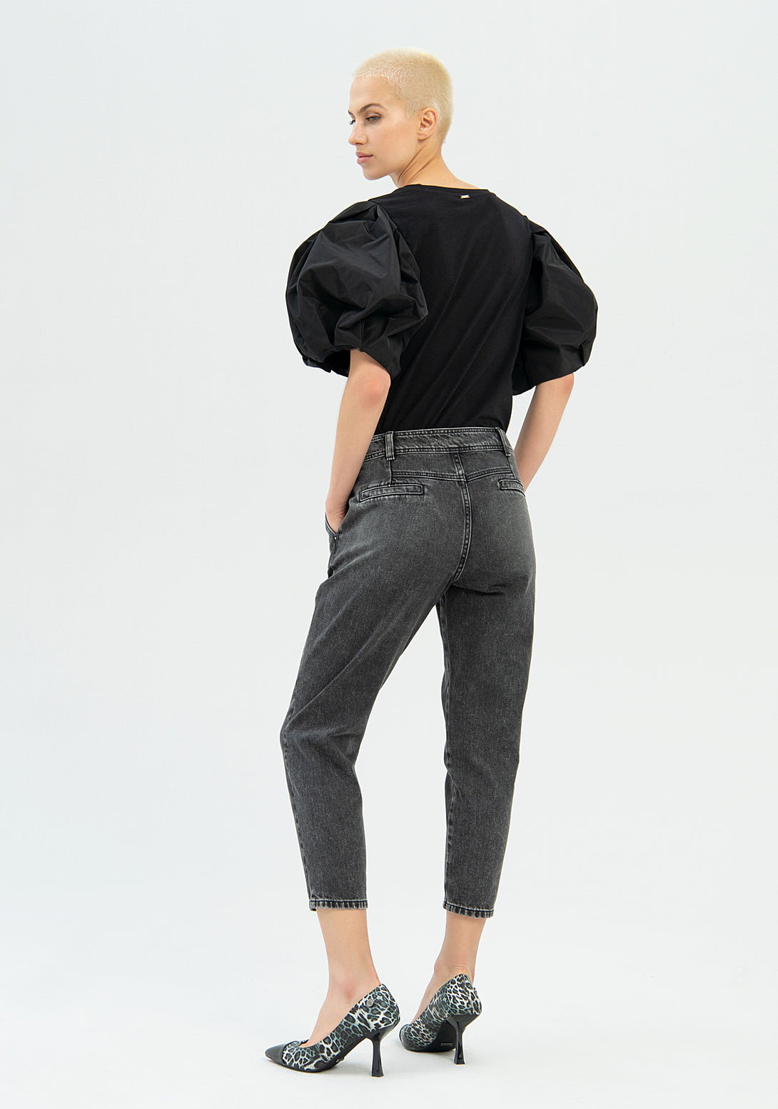 Jeans regular modello chinos in denim nero con lavaggio medio-FRACOMINA-FP22WV4005D40001-H21-JN-24