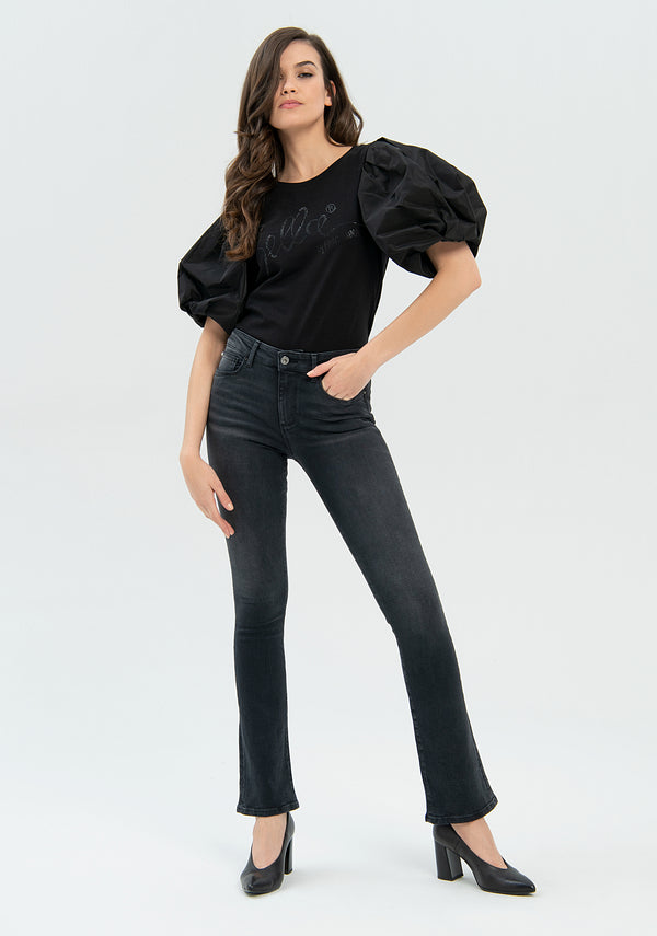 Jeans bootcut effetto shape up in denim nero con lavaggio scuro-FRACOMINA-FP22WV8026D40101-053-JN-24