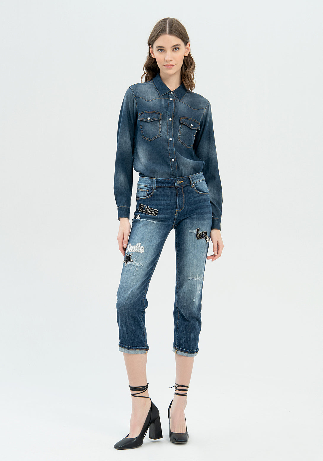 Jeans cropped effetto shape up in denim nero con lavaggio strong-FRACOMINA-FP22WV8031D420G5-430-JN-24