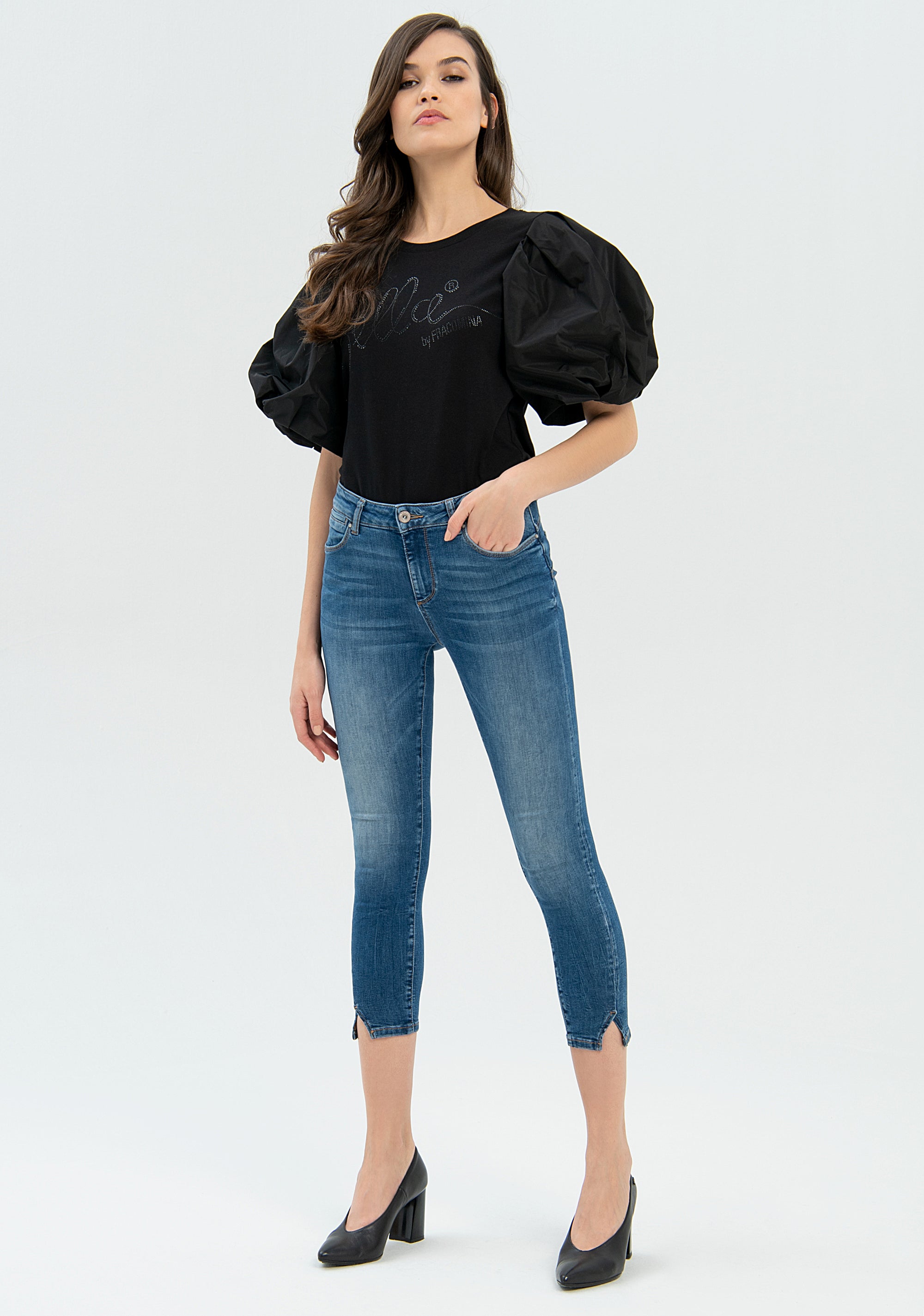 Jeans skinny cropped in denim con lavaggio medio-FRACOMINA-FP22WV9002D40402-349-JN-24