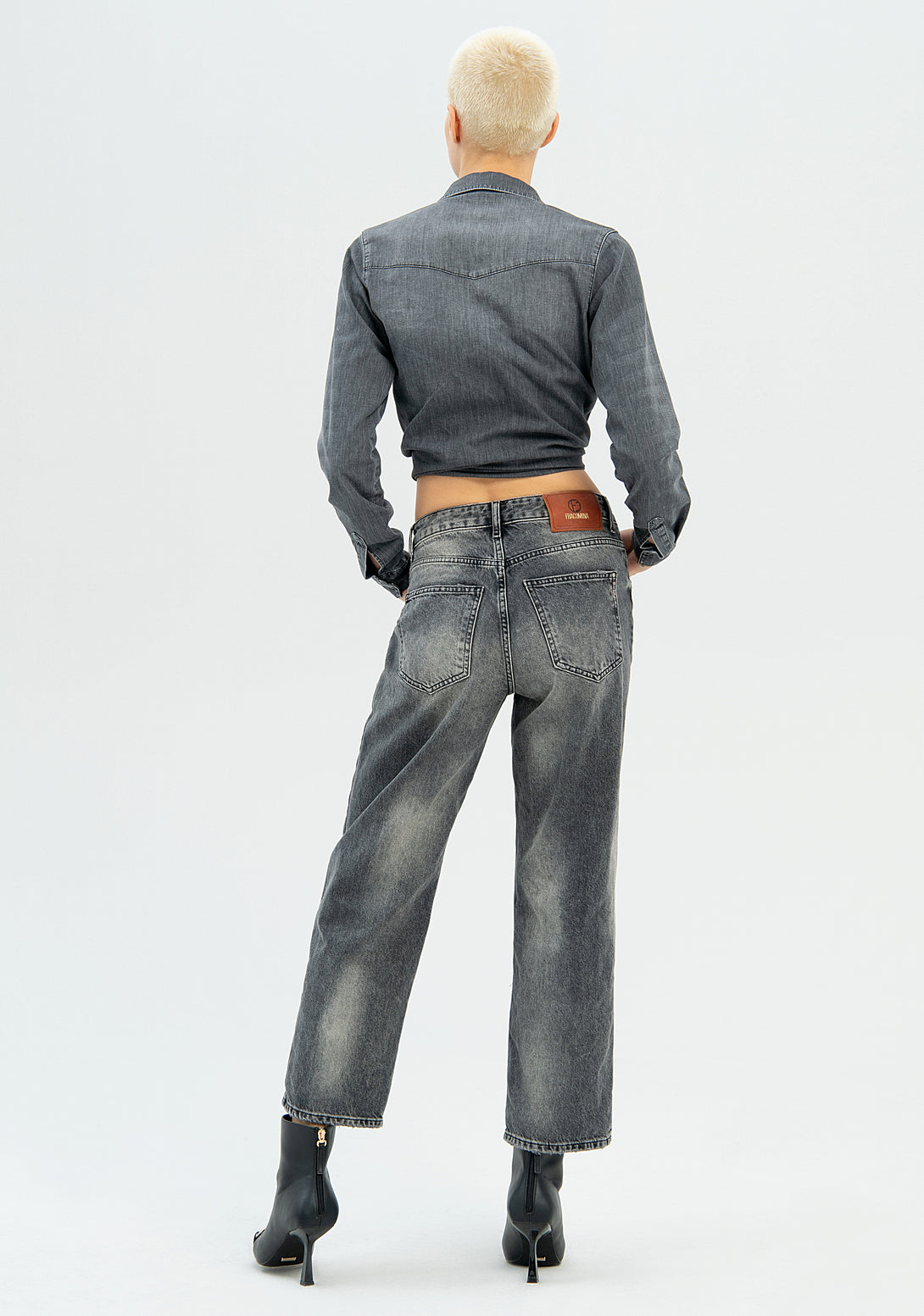 Jeans wide leg cropped in denim grigio con lavaggio strong-FRACOMINA-FP22WV9004D419P2-L26-JN-24
