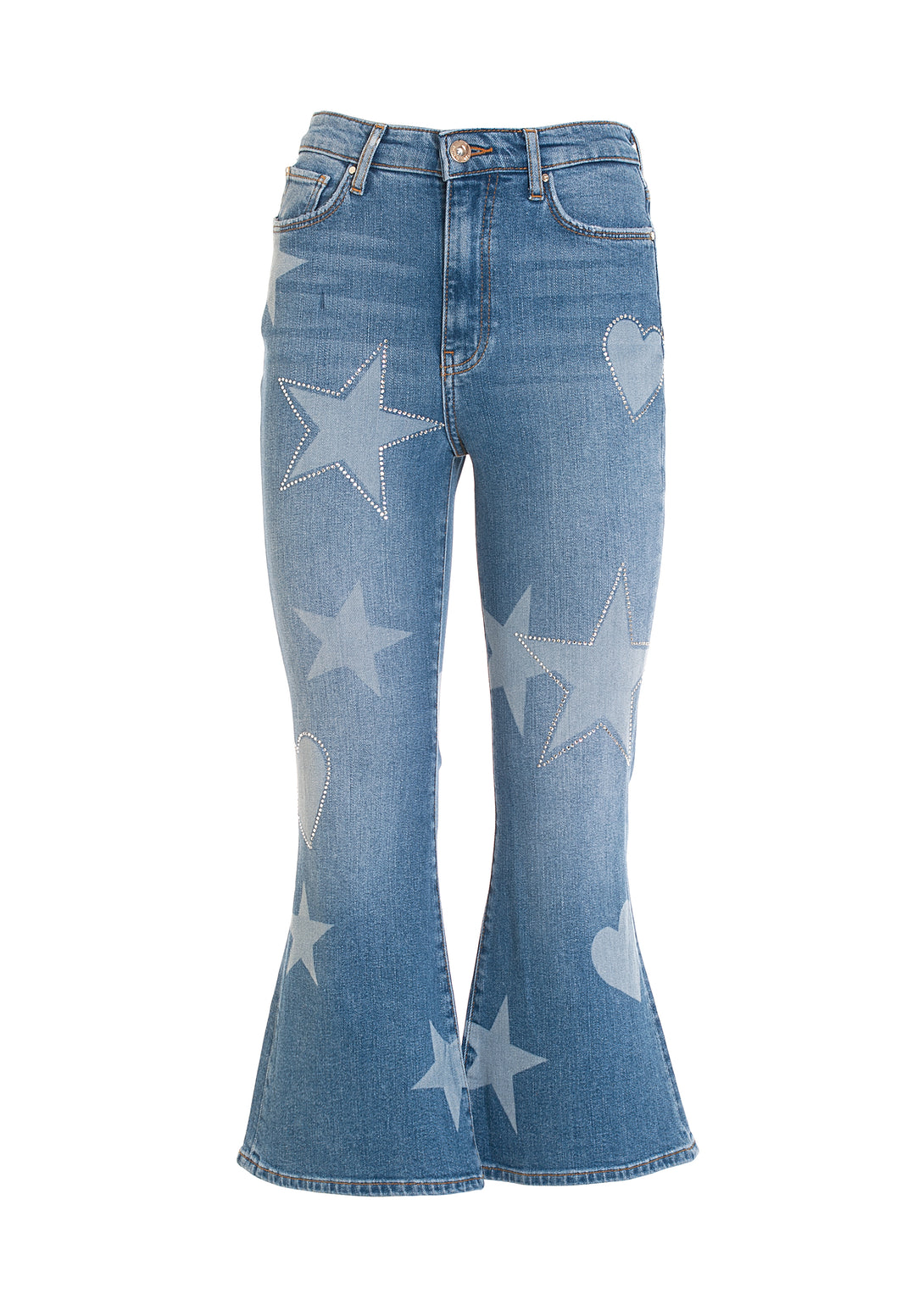 Jeans flare cropped in denim con fantasia simboli-FRACOMINA-FP22WV9006D41893-349-JN-24
