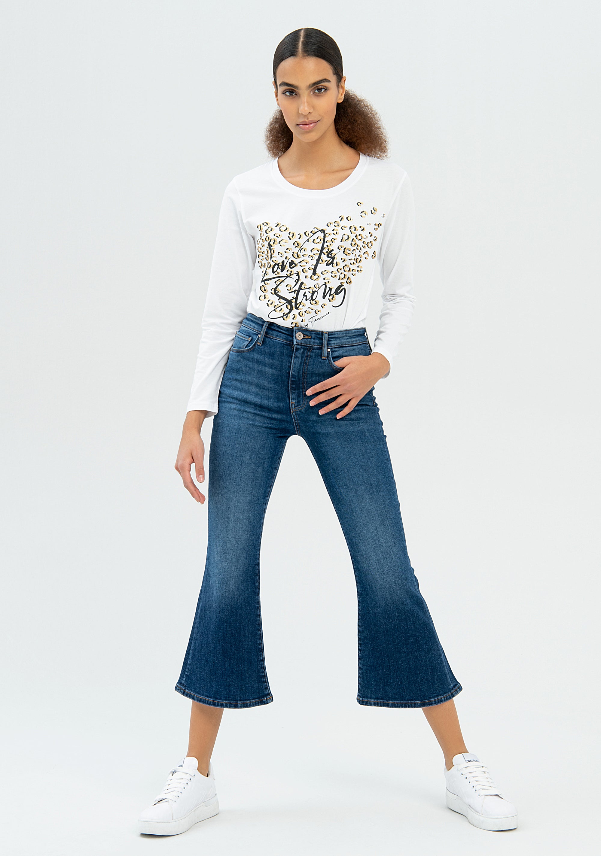 Jeans flare cropped in denim con lavaggio medio-FRACOMINA-FP22WV9006D42093-117-JN-24