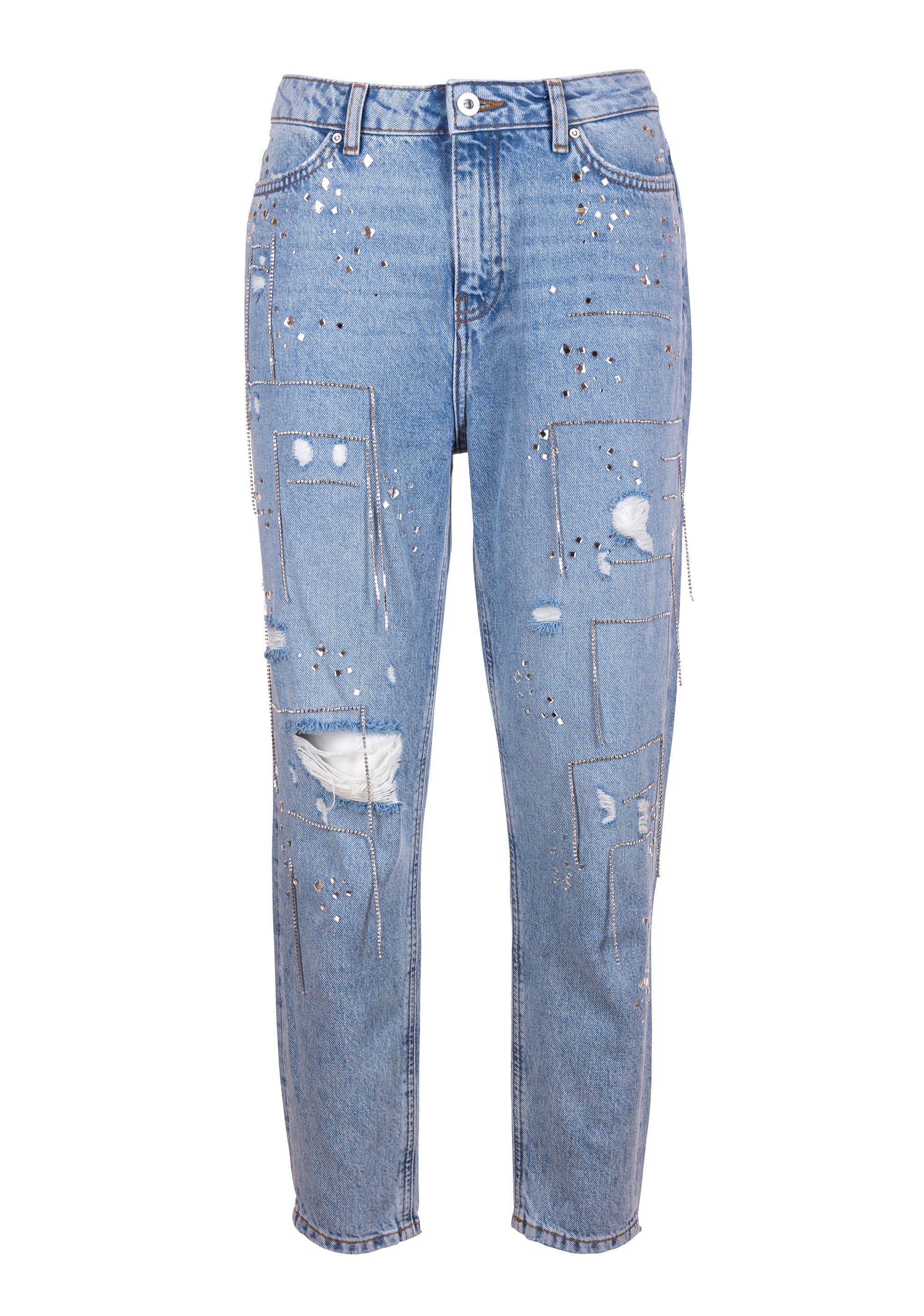 Jeans boyfriend in denim con lavaggio chiaro