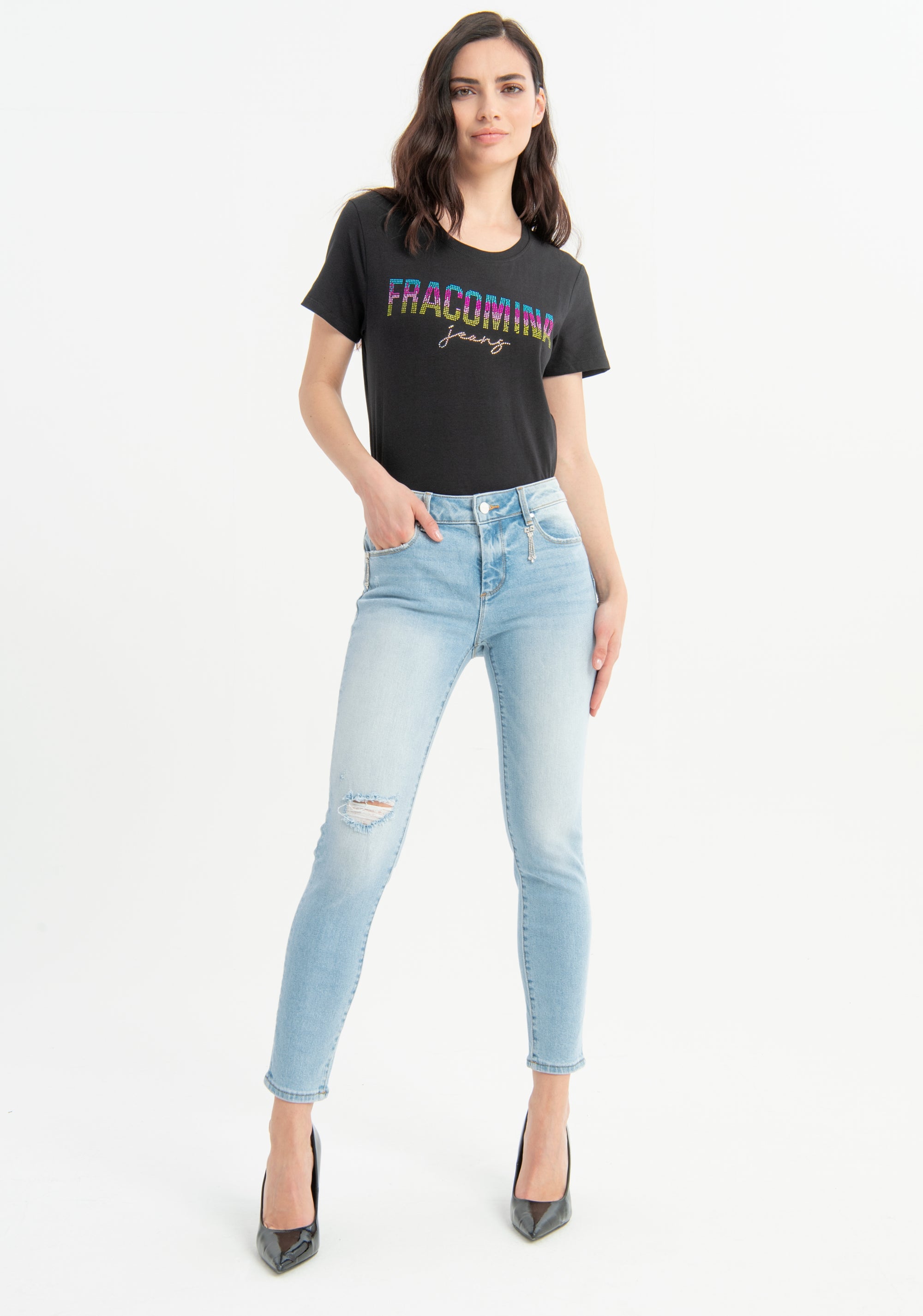 Jeans skinny effetto push up in denim con lavaggio vintage