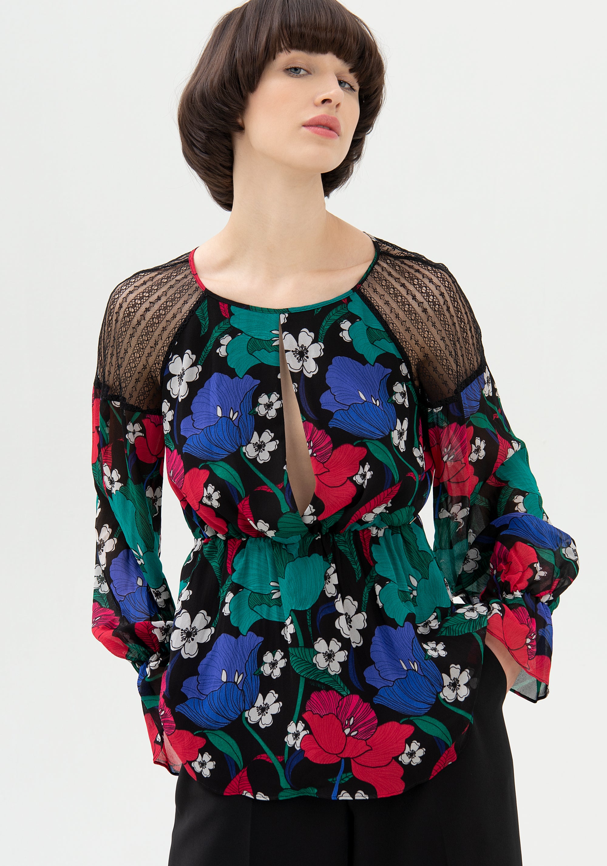 Blusa regular con stampa floreale multicolor