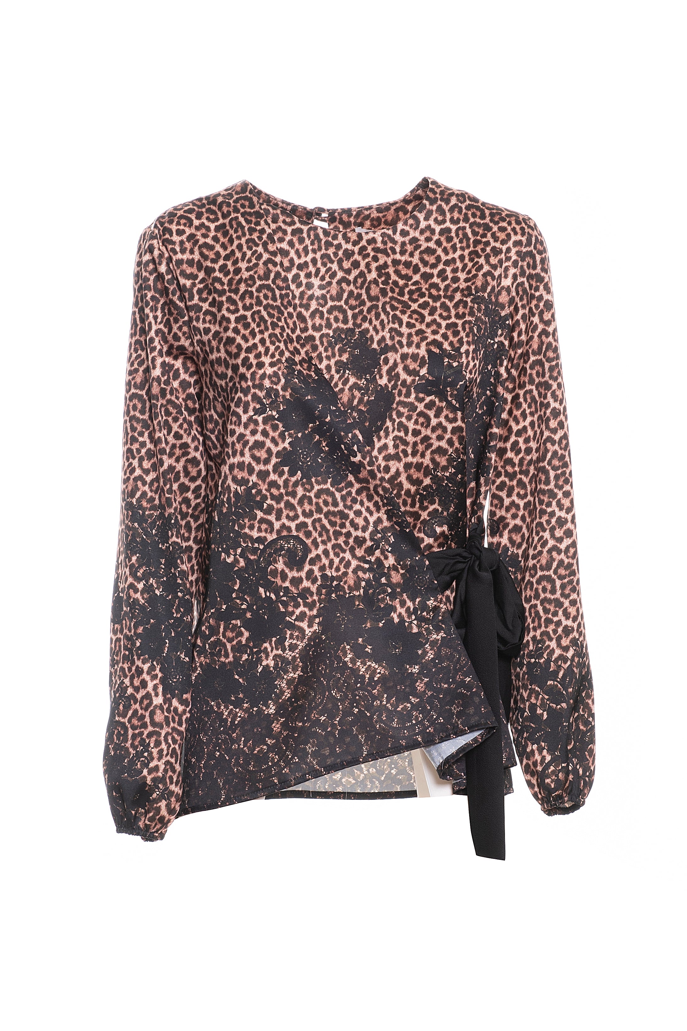 Blusa leopardata con fiocco