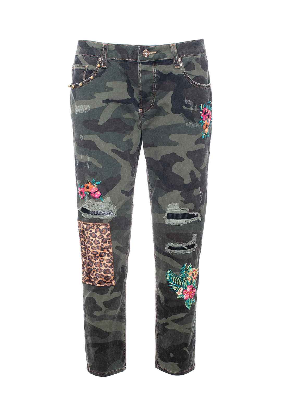 Pantaloni boyfriend cropped con fantasia camouflage-FRACOMINA-FR21SP2012W40101