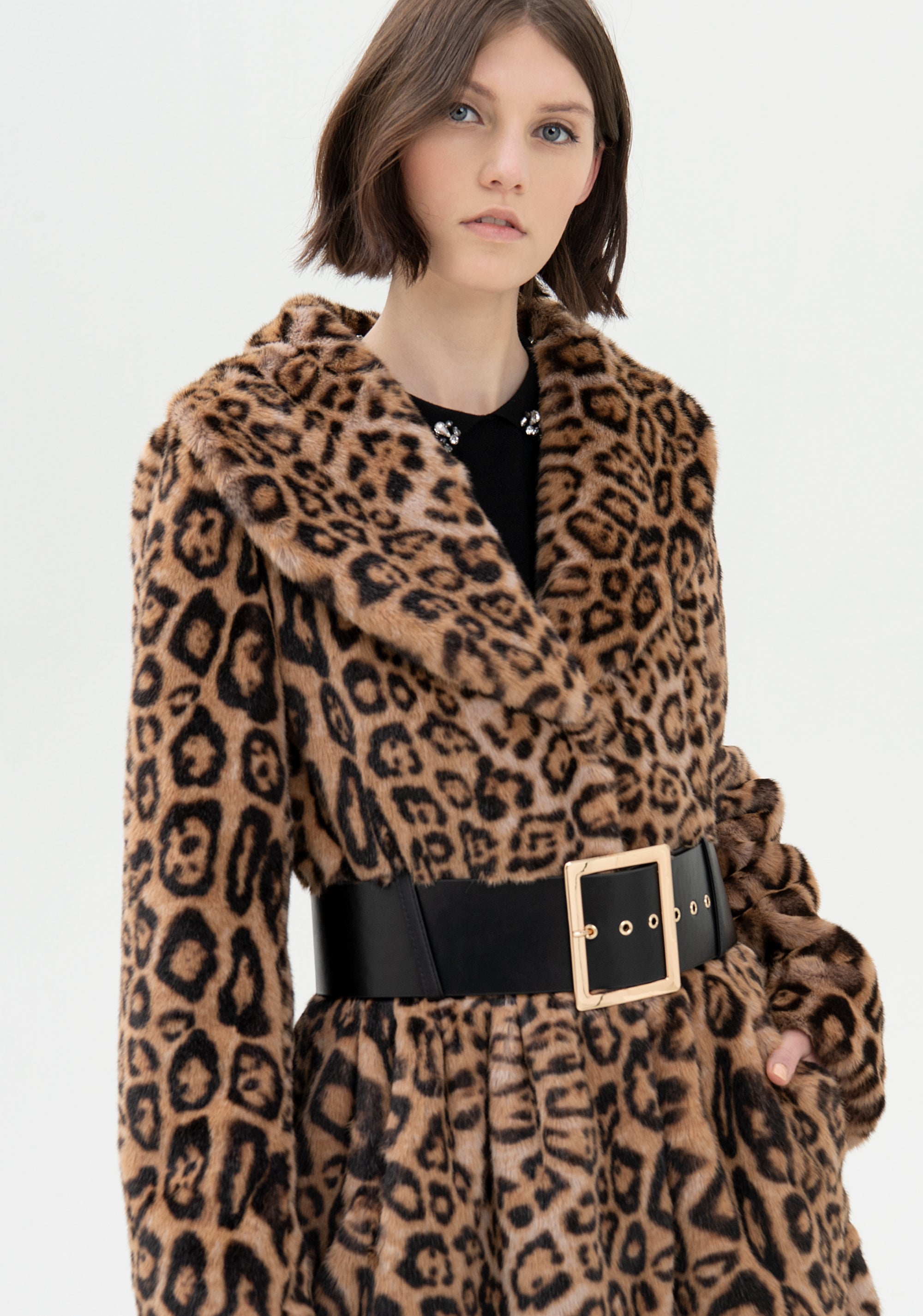 Cappotto ampio lungo in eco pelliccia in fantasia animalier-FRACOMINA-FR21WC4005O41201