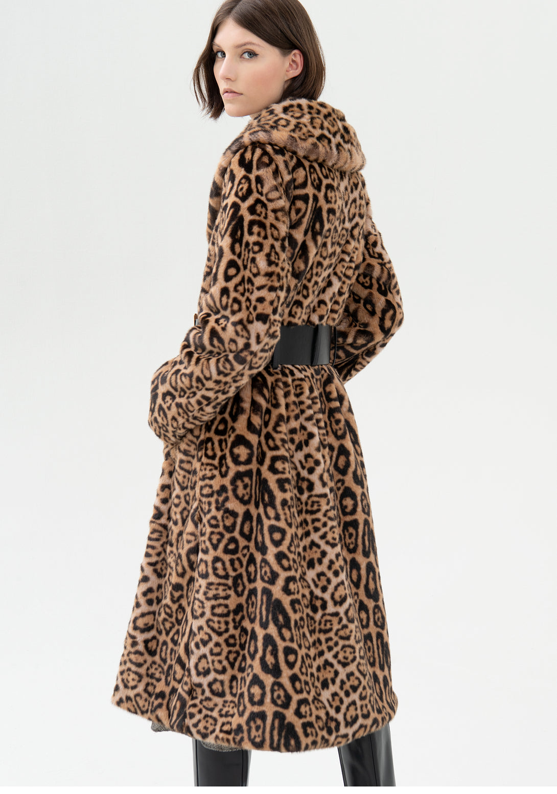 Cappotto ampio lungo in eco pelliccia in fantasia animalier-FRACOMINA-FR21WC4005O41201