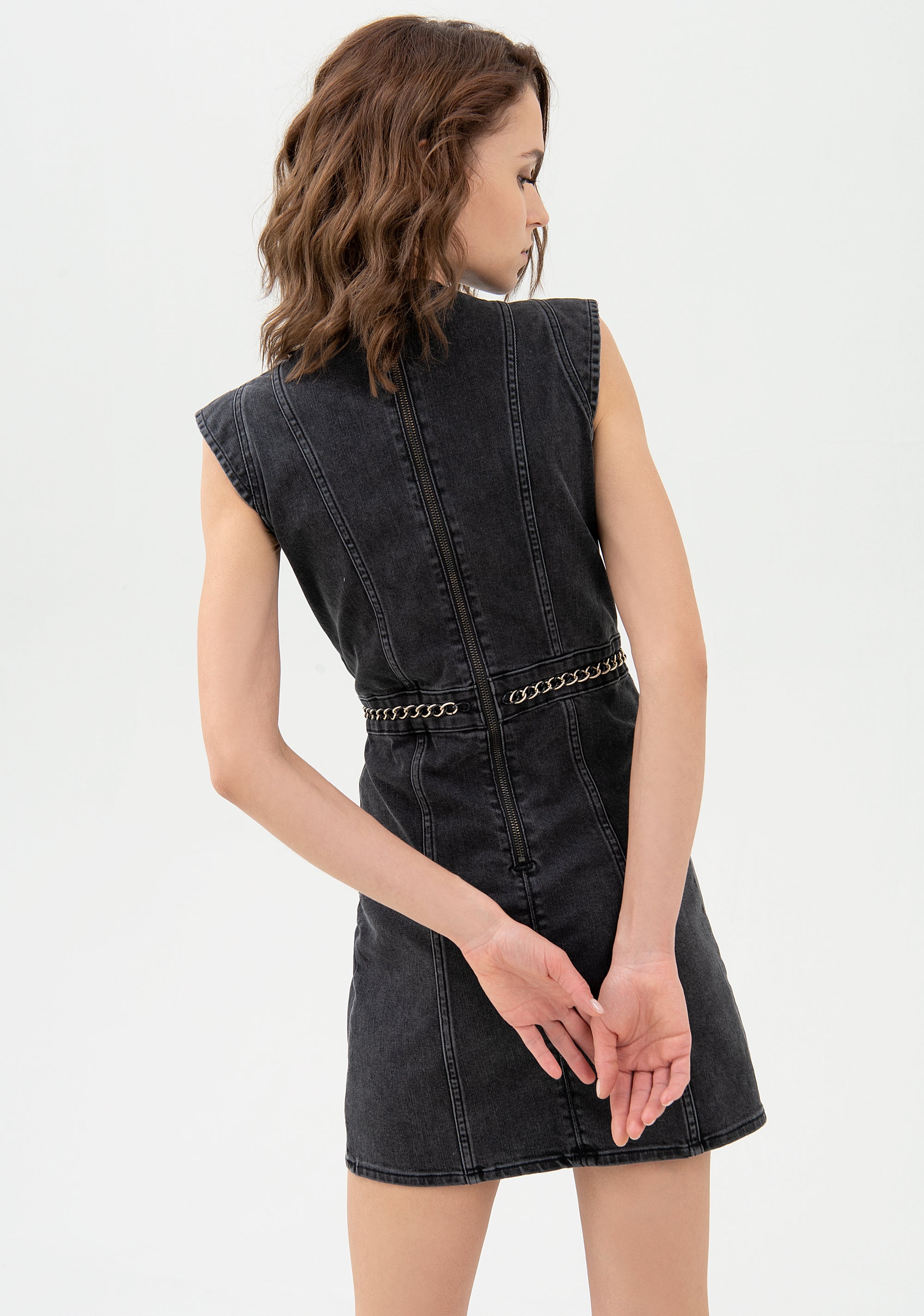 Abito aderente mini in denim nero con lavaggio medio