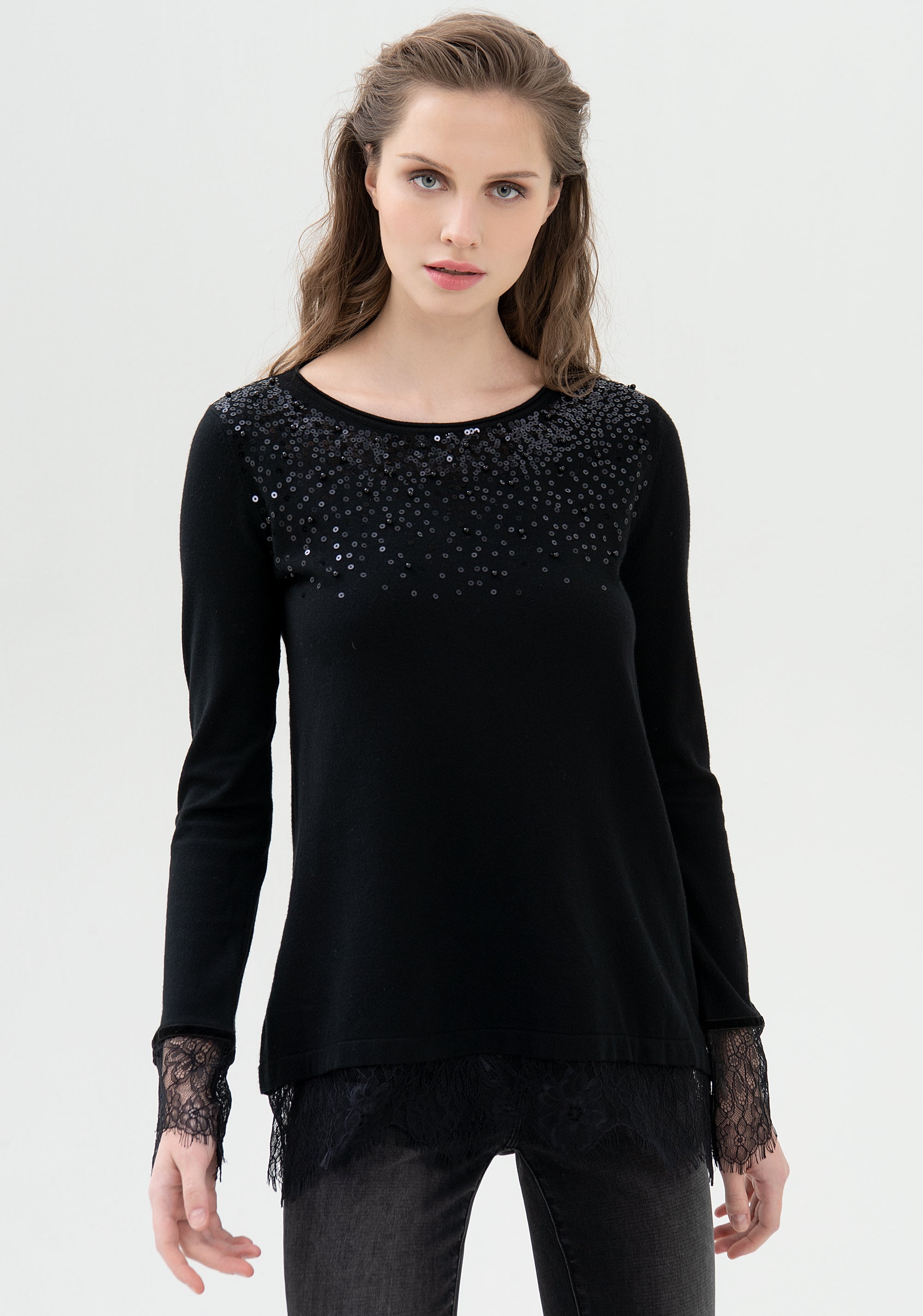 Maglia ampia con paillettes applicate-FRACOMINA-FR21WT7031K41201