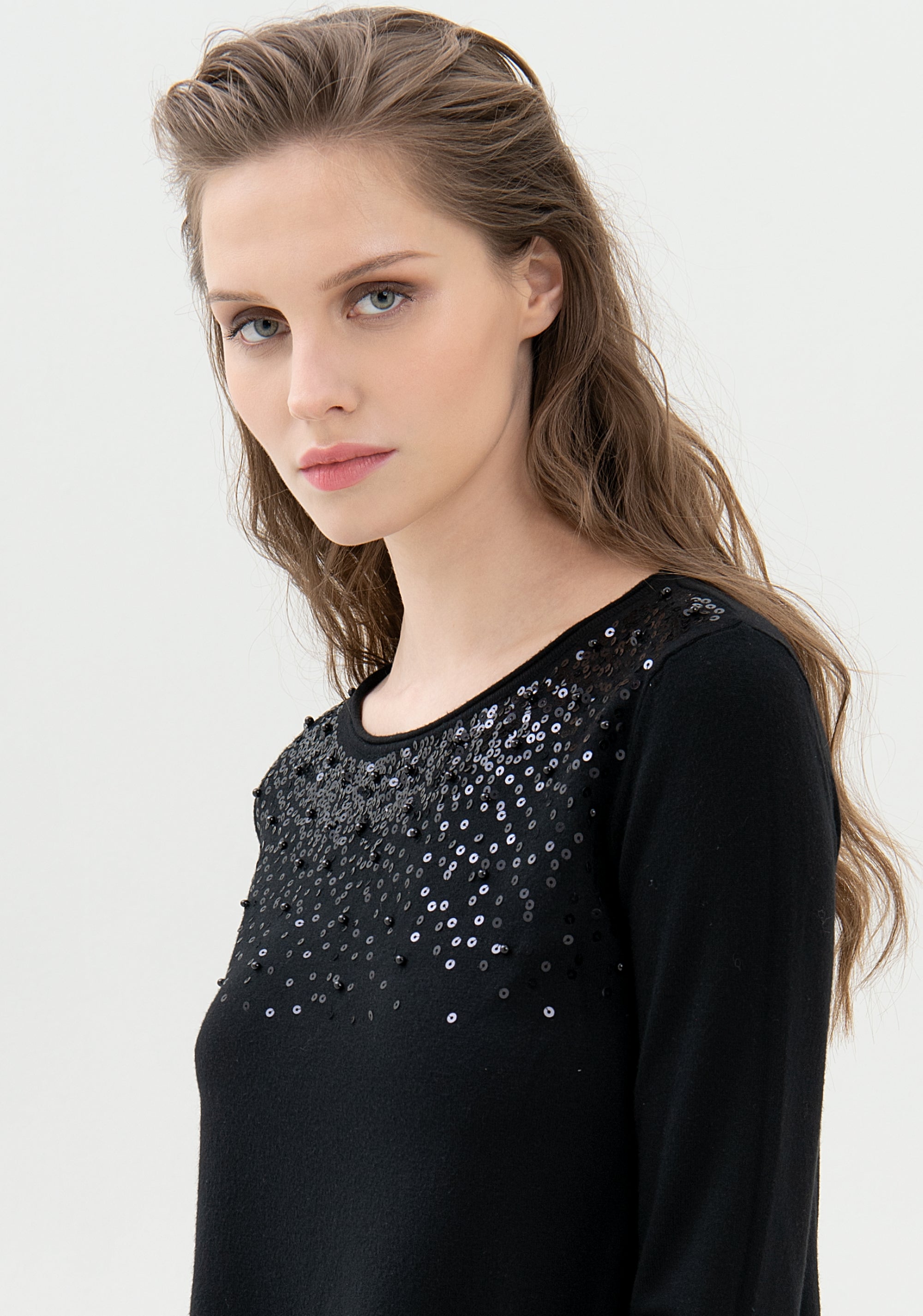 Maglia ampia con paillettes applicate-FRACOMINA-FR21WT7031K41201