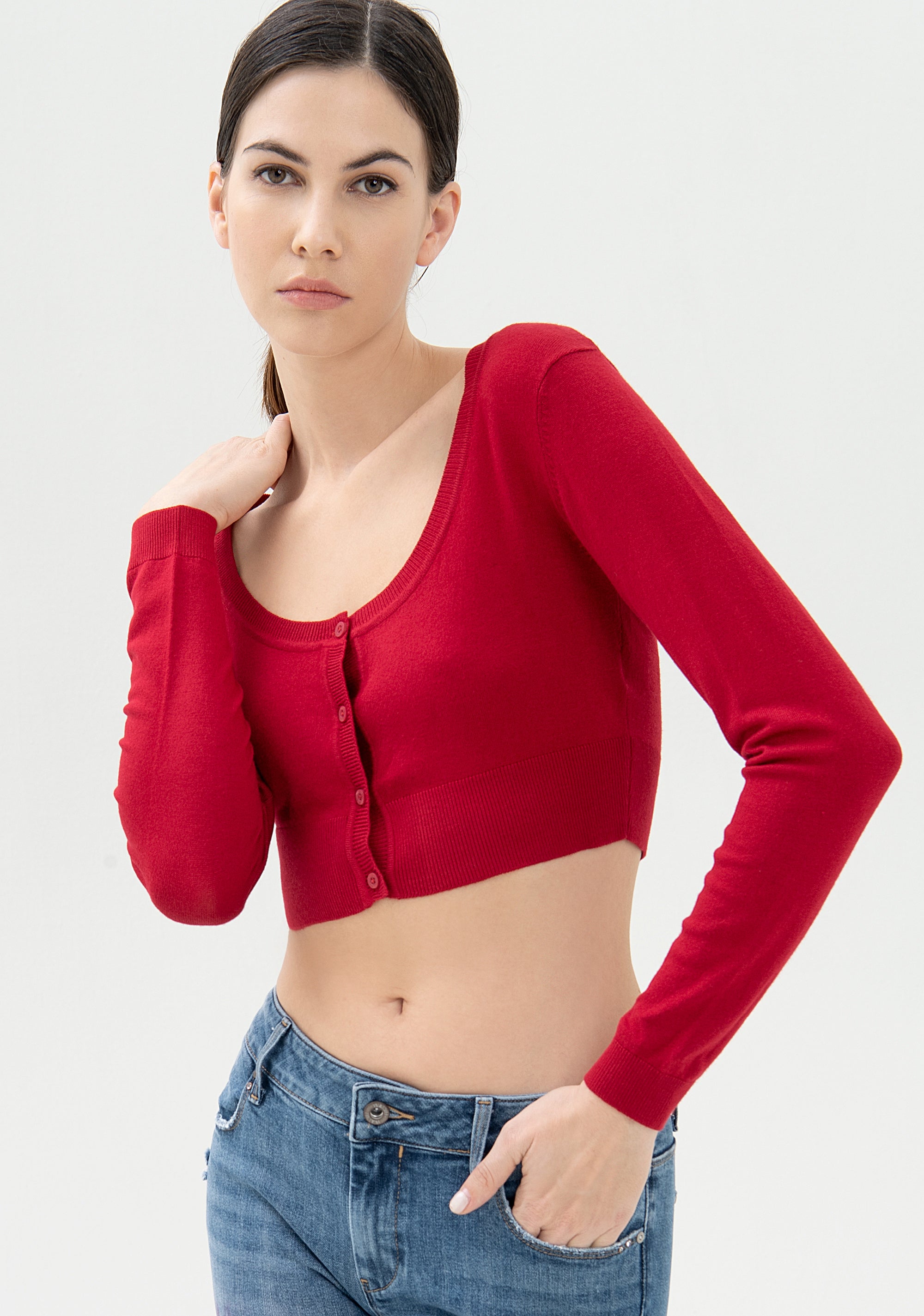 Cardigan cropped in maglia