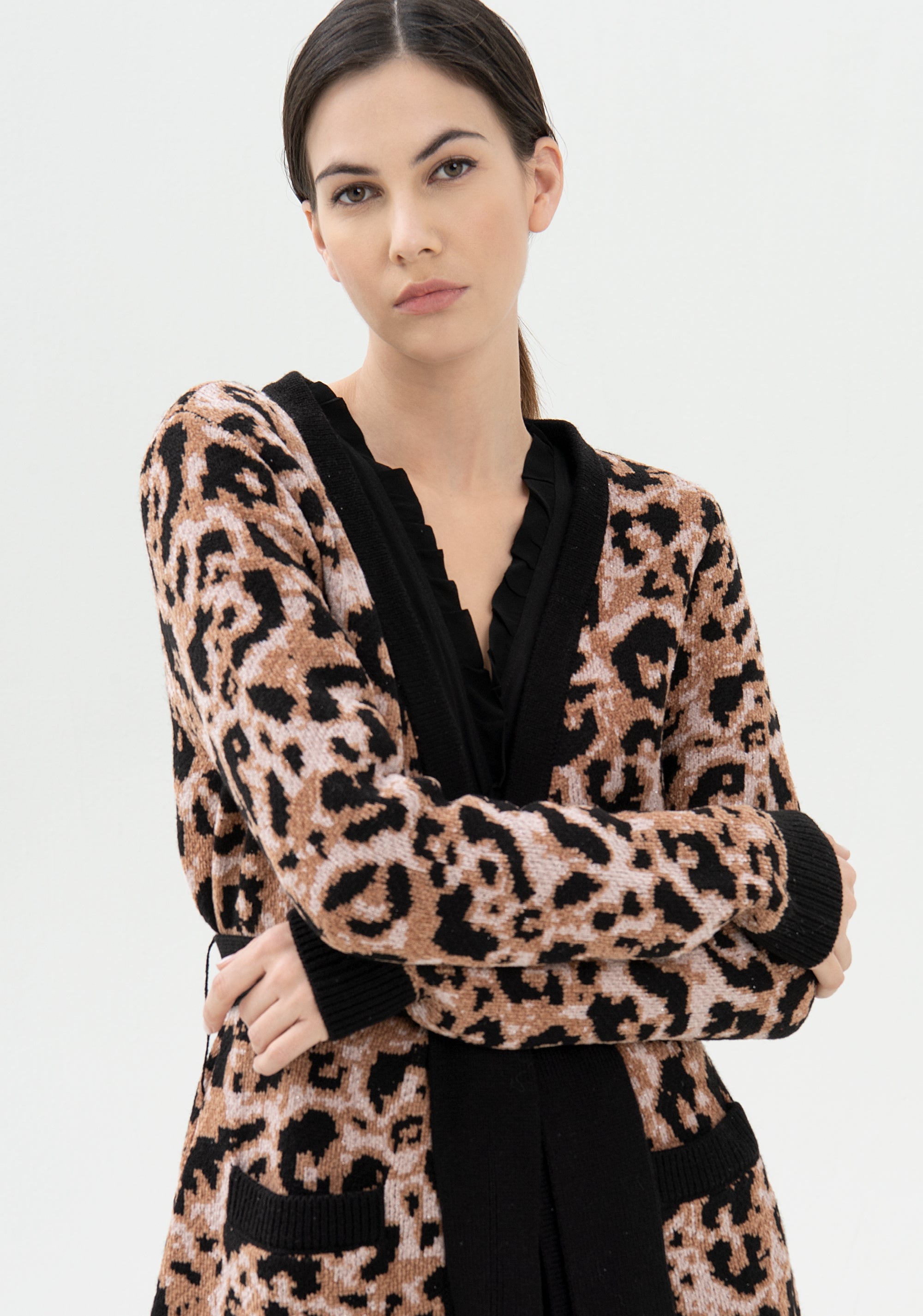 Cardigan regular lungo con jacquard animalier-FRACOMINA-FR21WT8008K456F8