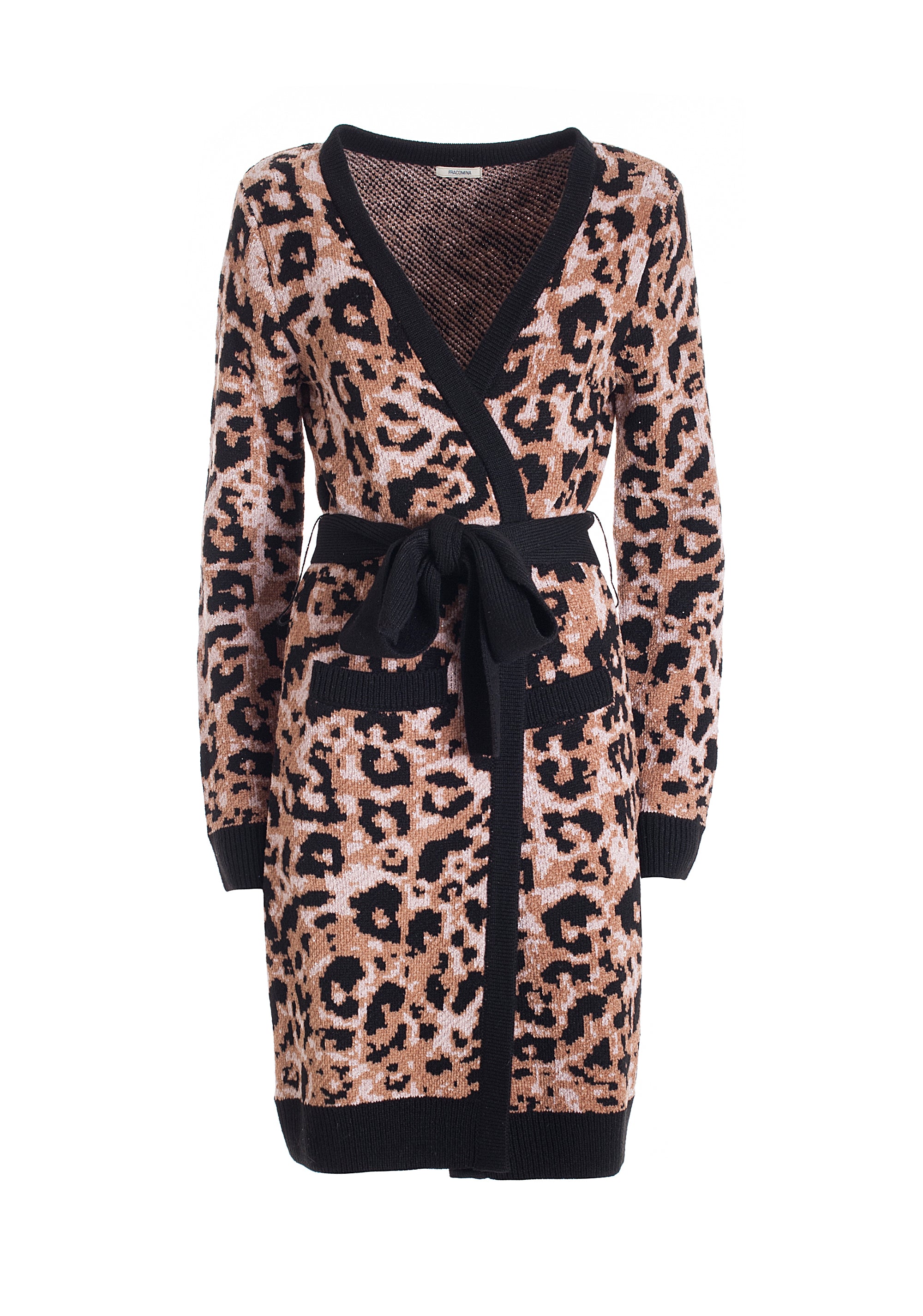 Cardigan regular lungo con jacquard animalier