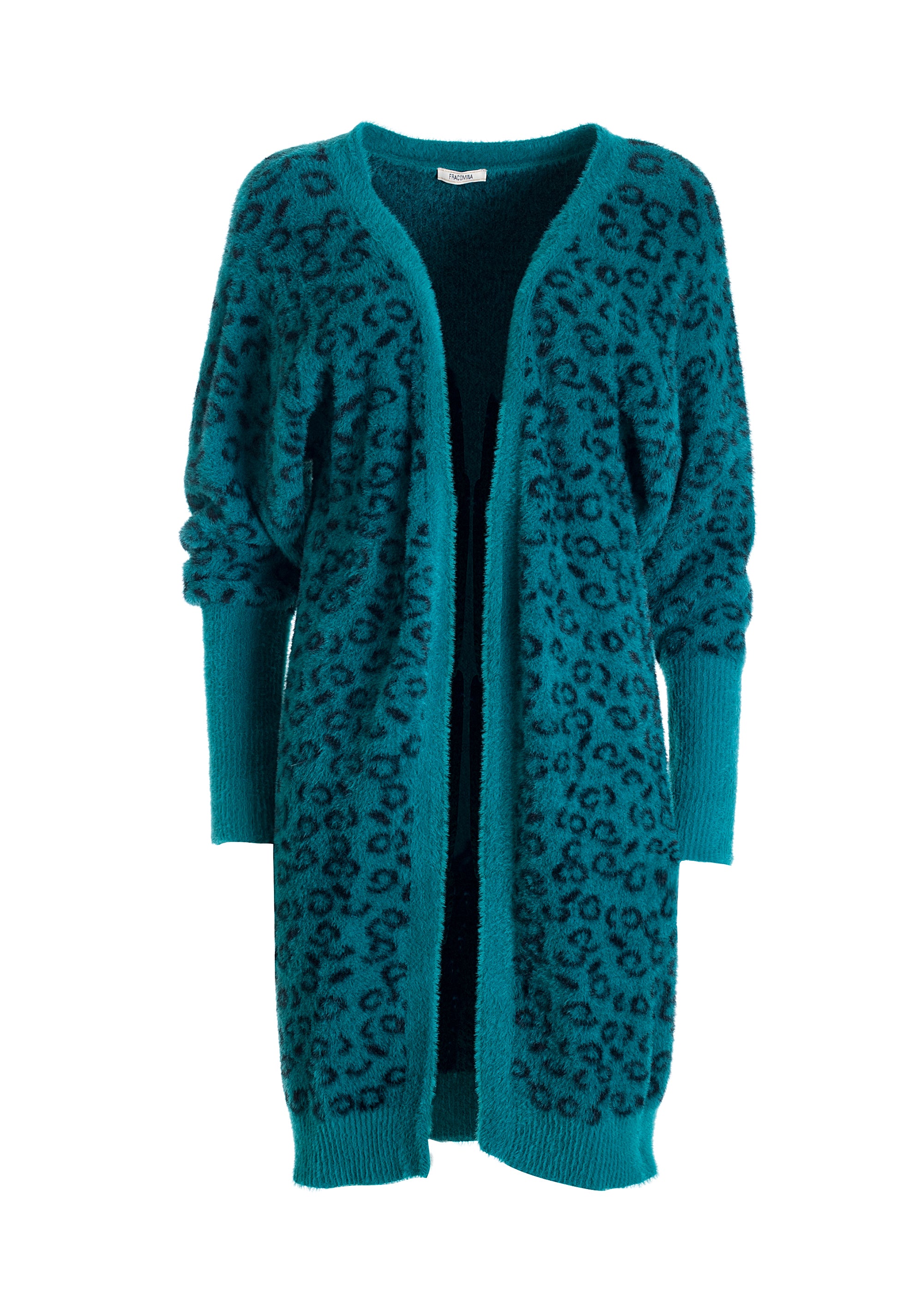 Cardigan regular lungo con jacquard animalier