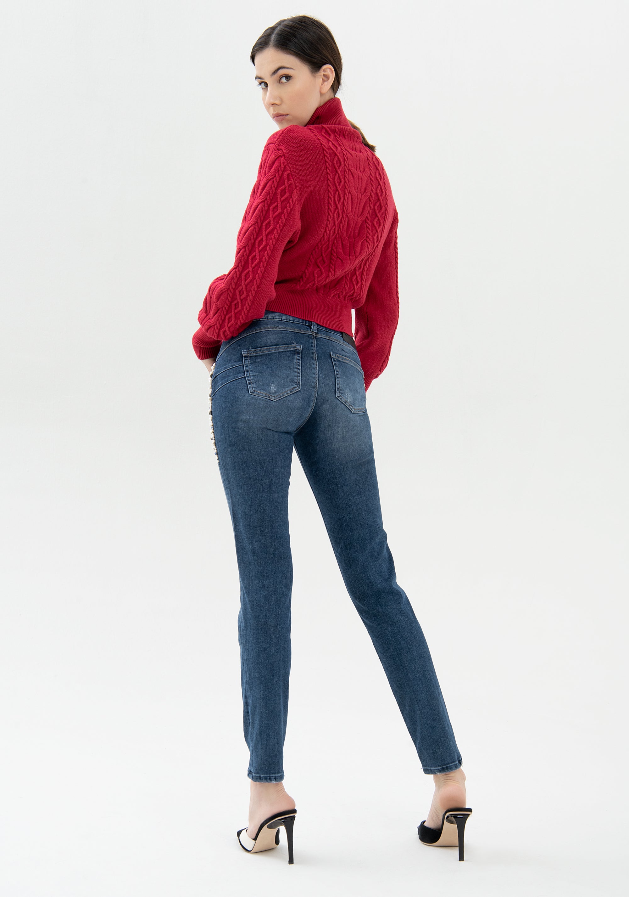 Jeans skinny effetto push up in denim con lavaggio medio-FRACOMINA-FR21WV1001D44902