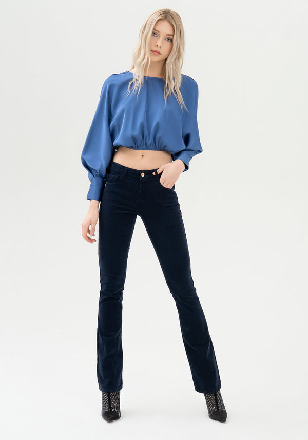 Pantalone bootcut effetto push up in velluto mille righe