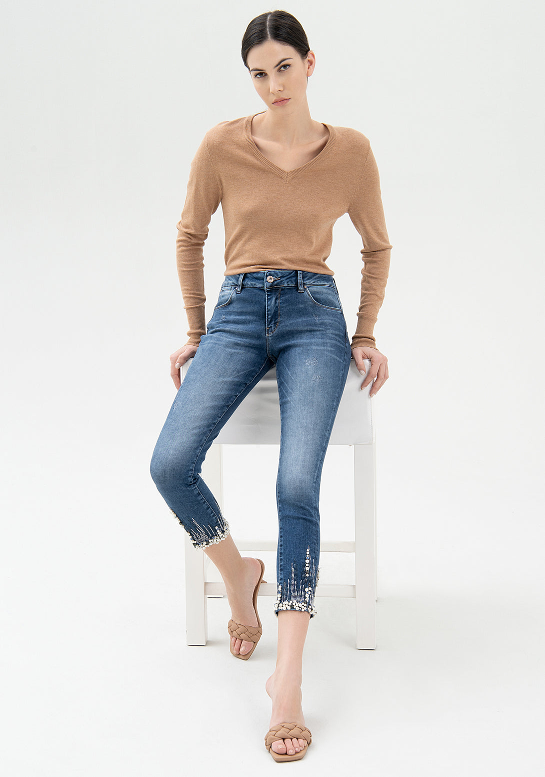 Jeans skinny cropped effetto push up in denim con lavaggio medio-FRACOMINA-FR21WV9002D44902