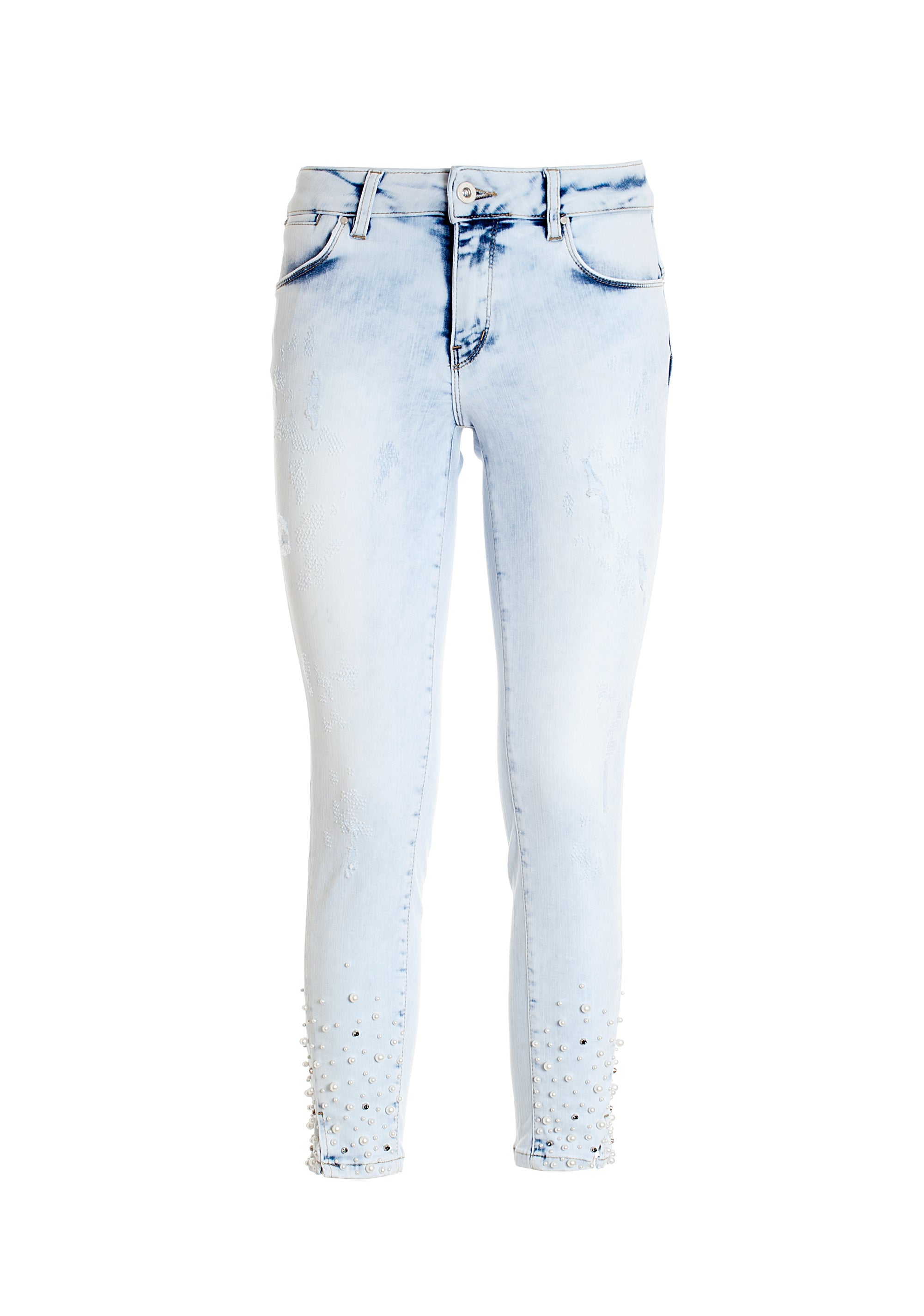 Jeans slim cropped in denim con lavaggio chiaro bleached