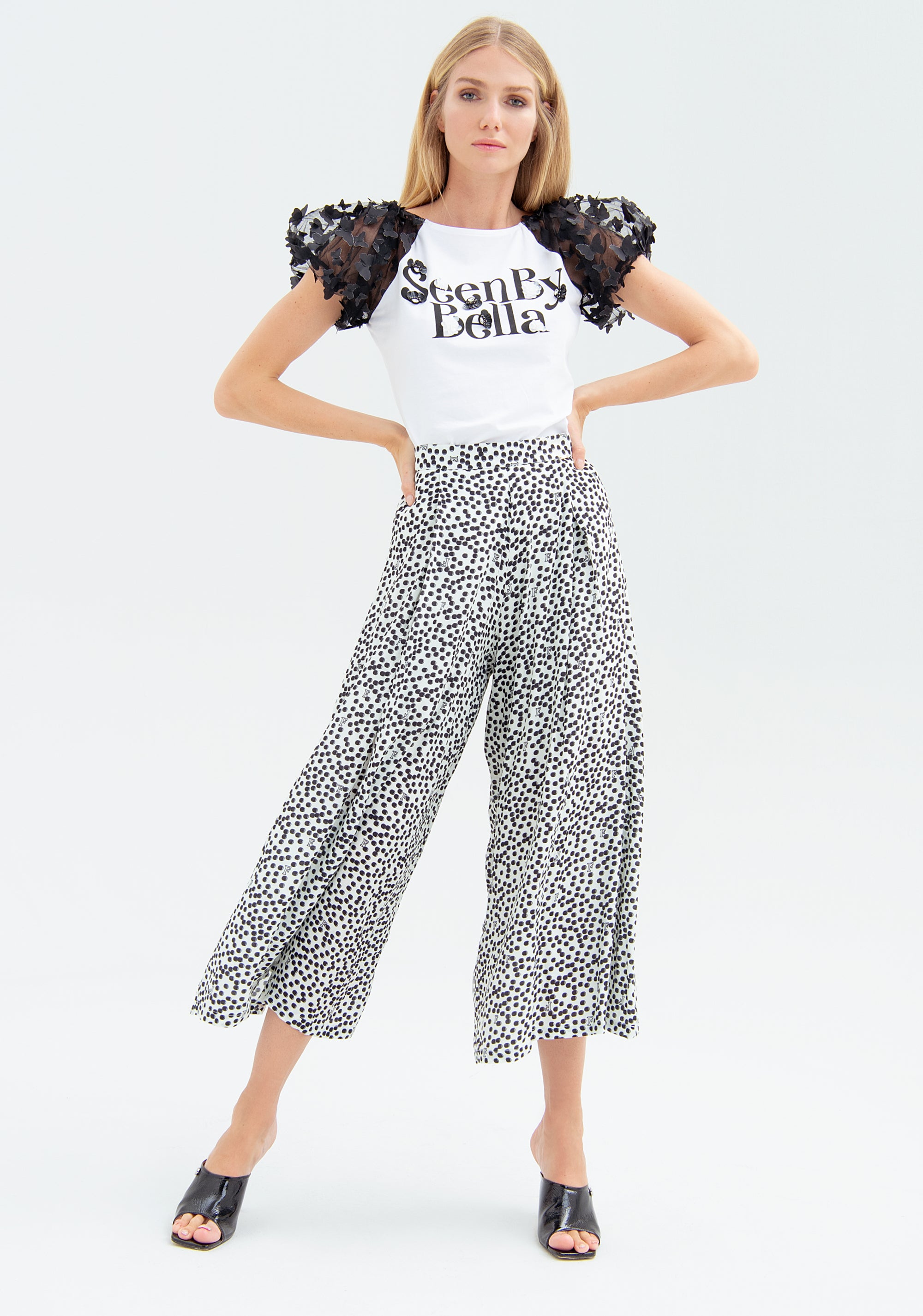 Pantalone culotte cropped a pois