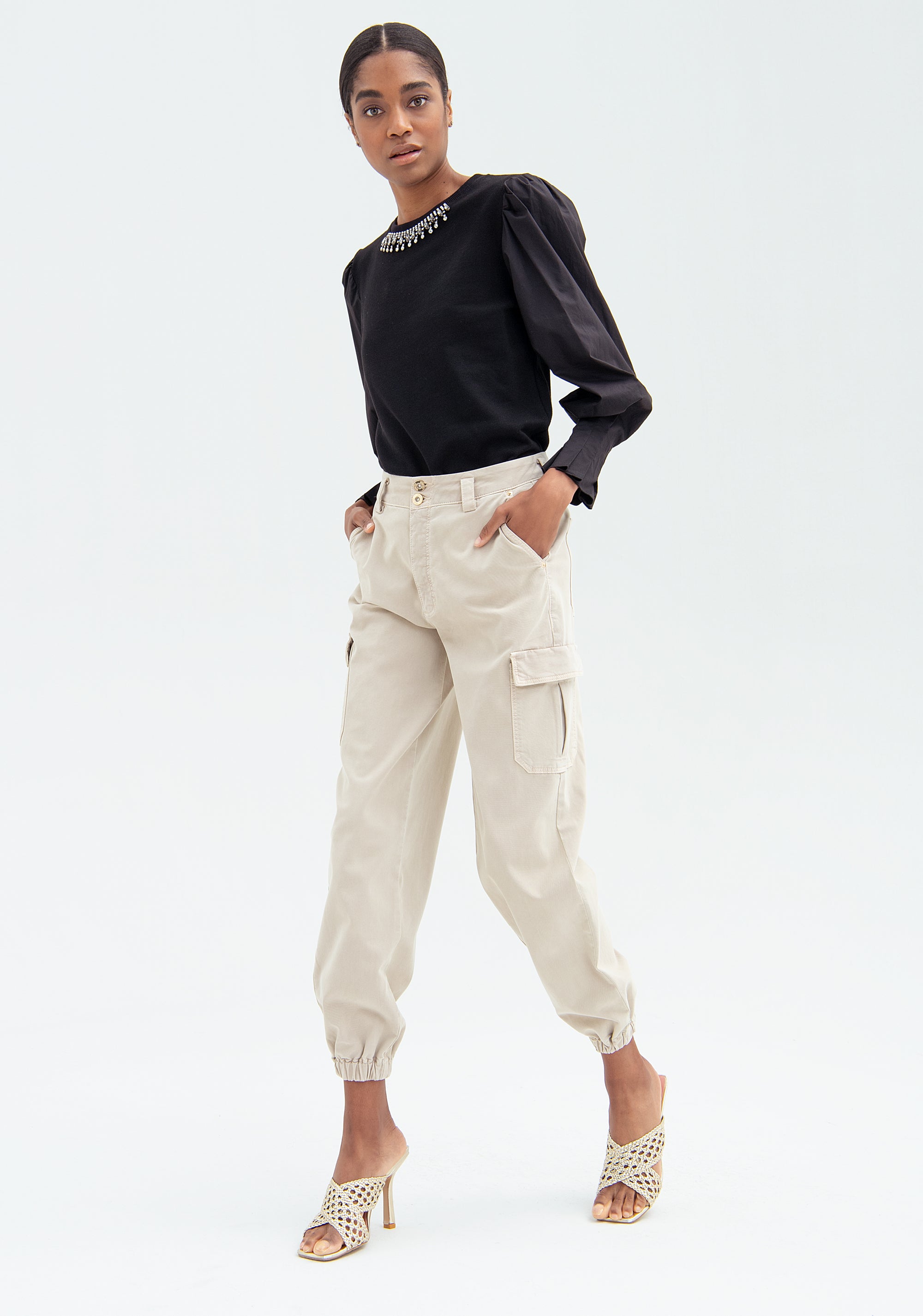 Pantalone cargo in tencel