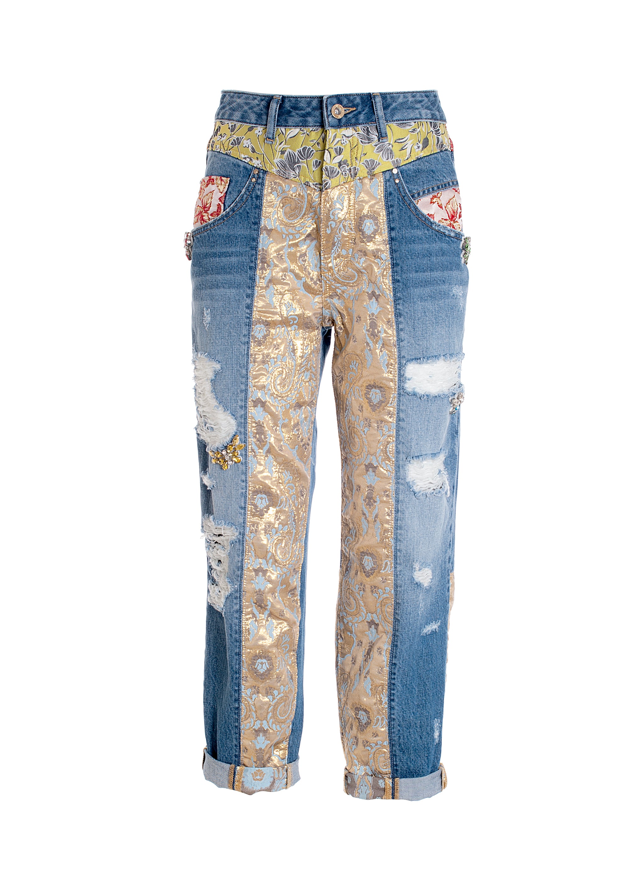 Jeans boyfriend carrot in denim con lavaggio medio