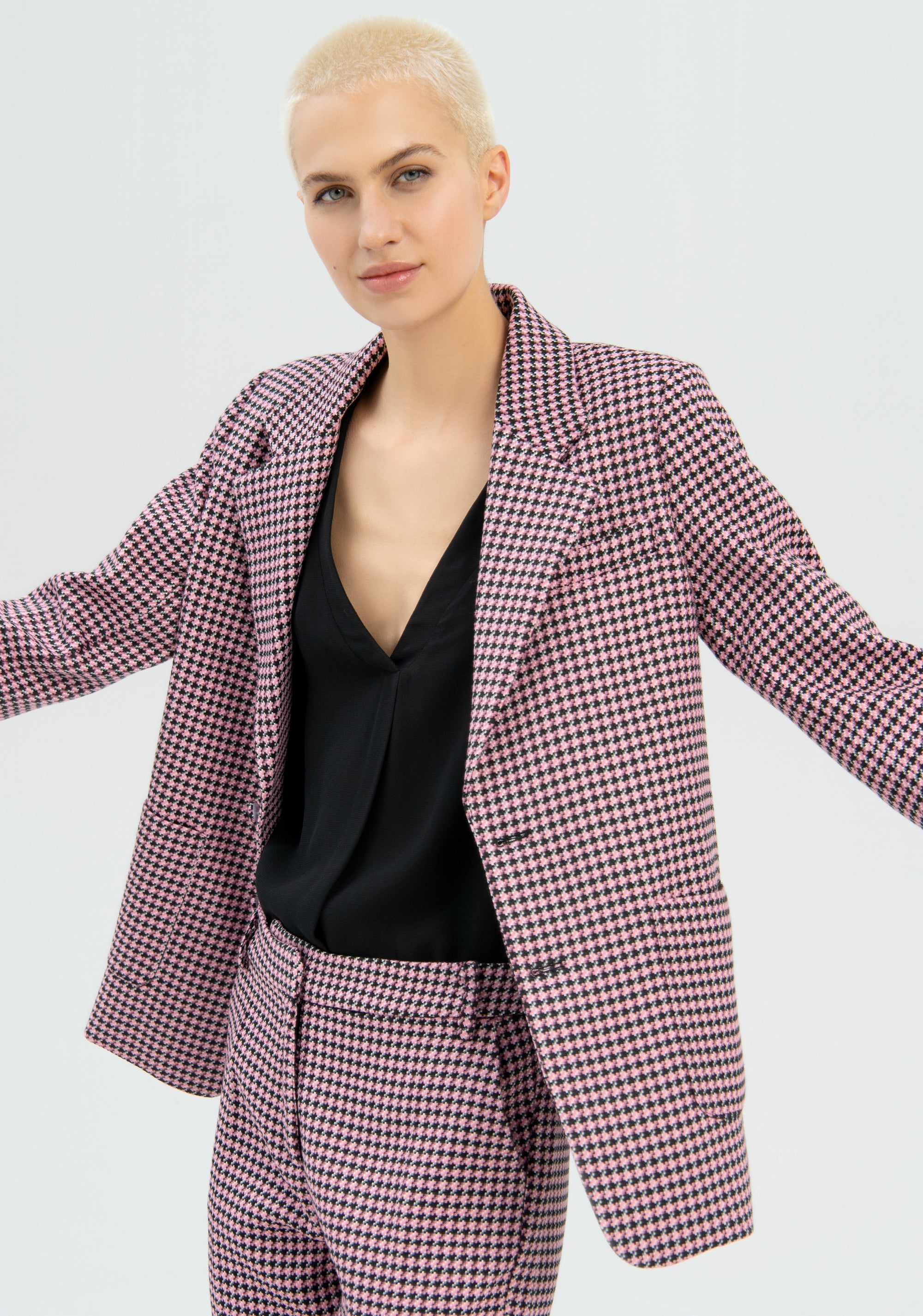 Blazer over lungo mono petto in pied de poule-FRACOMINA-FR22WJ3003W57201-665-FA-XS