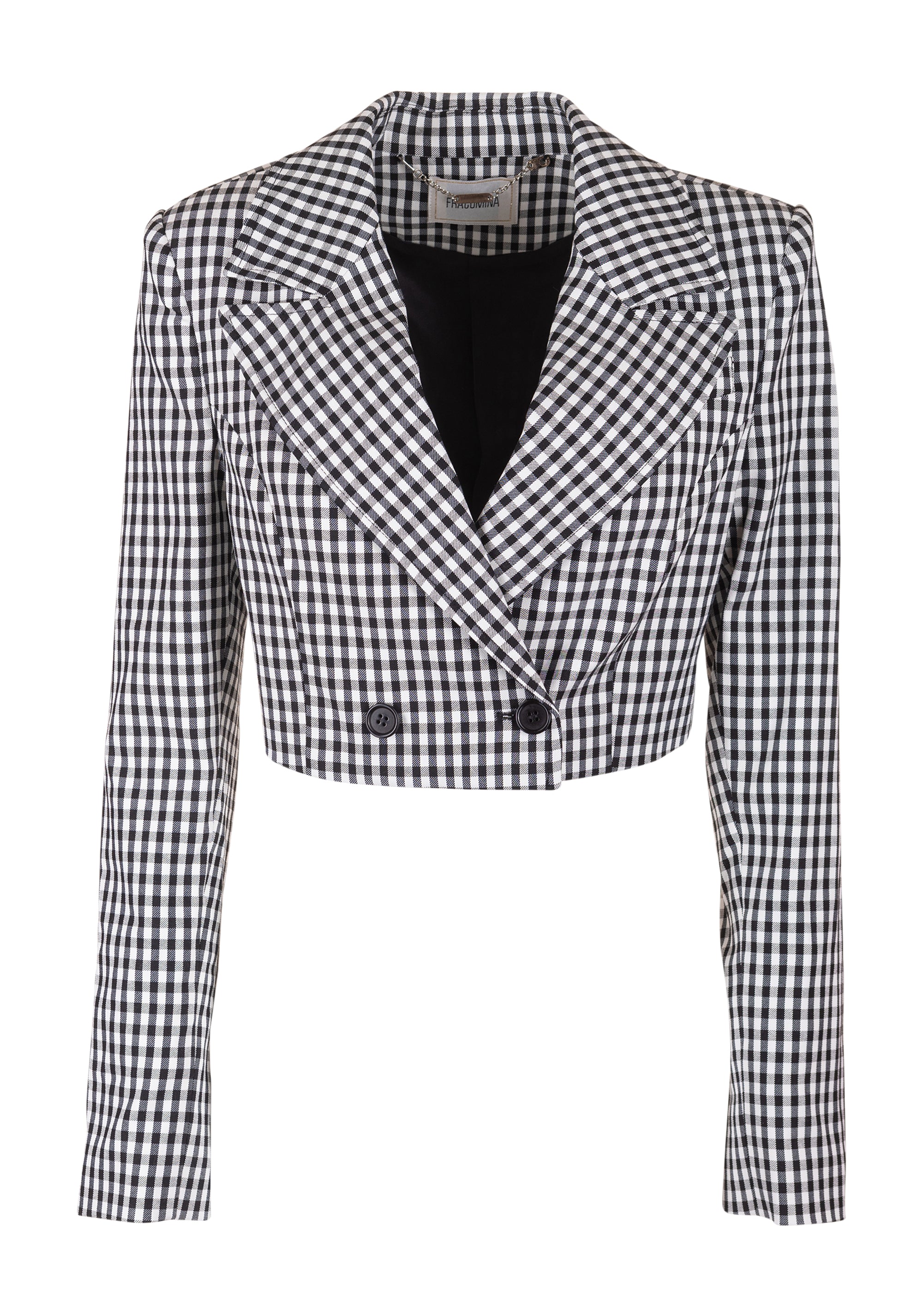 Blazer cropped doppiopetto in fantasia quadri