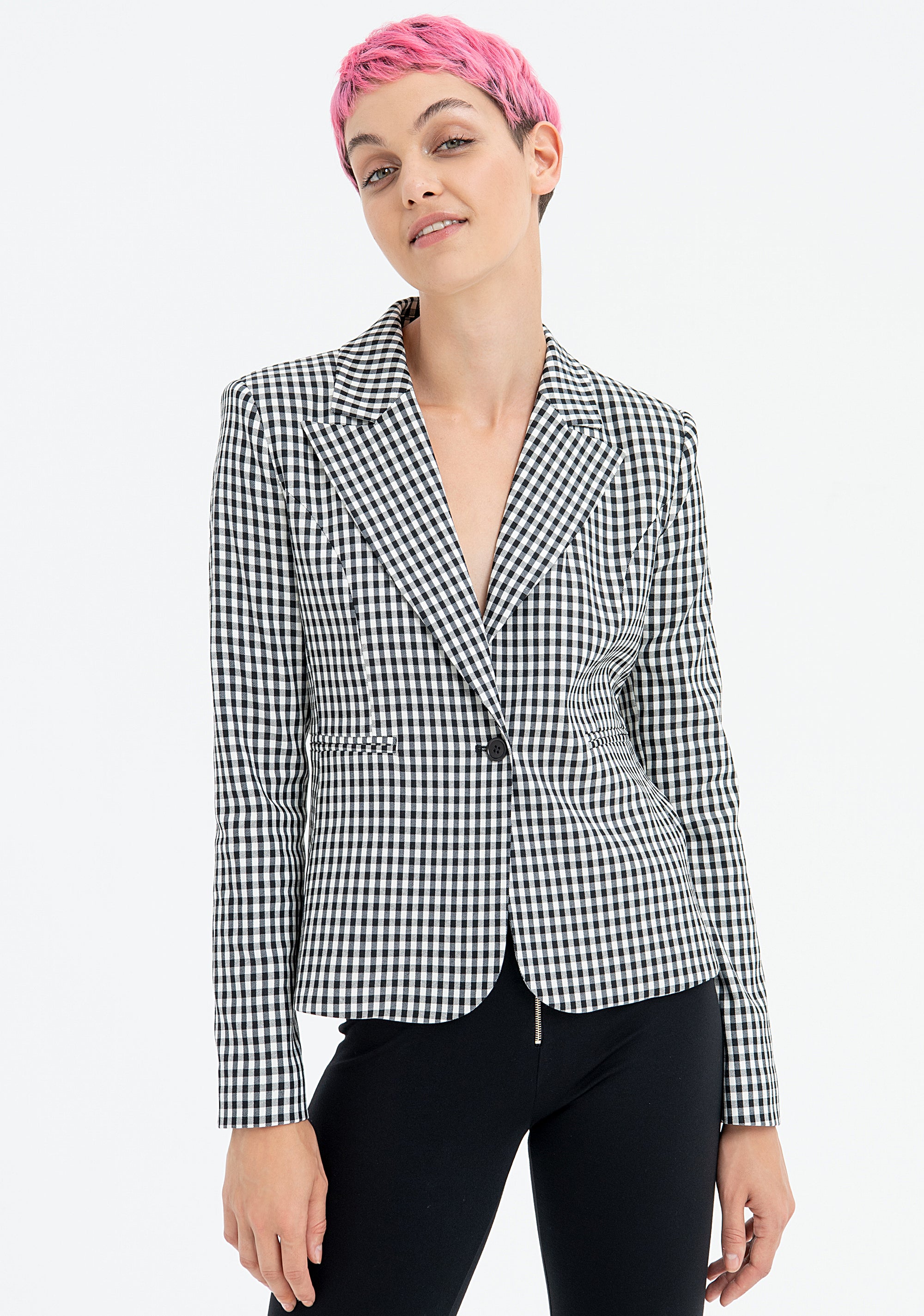 Blazer slim monopetto in tessuto vichy