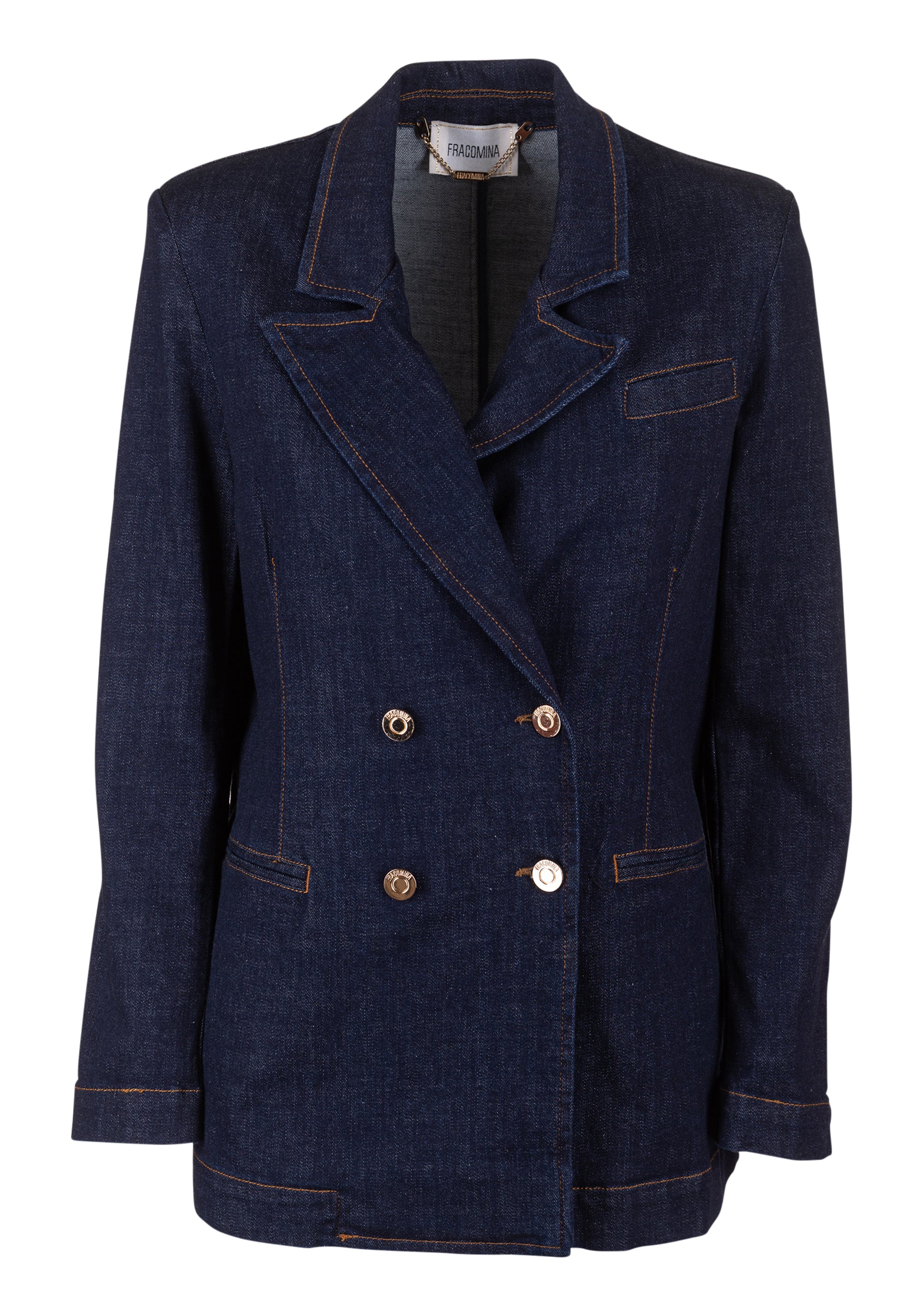 Blazer regular doppiopetto in denim con lavaggio raw