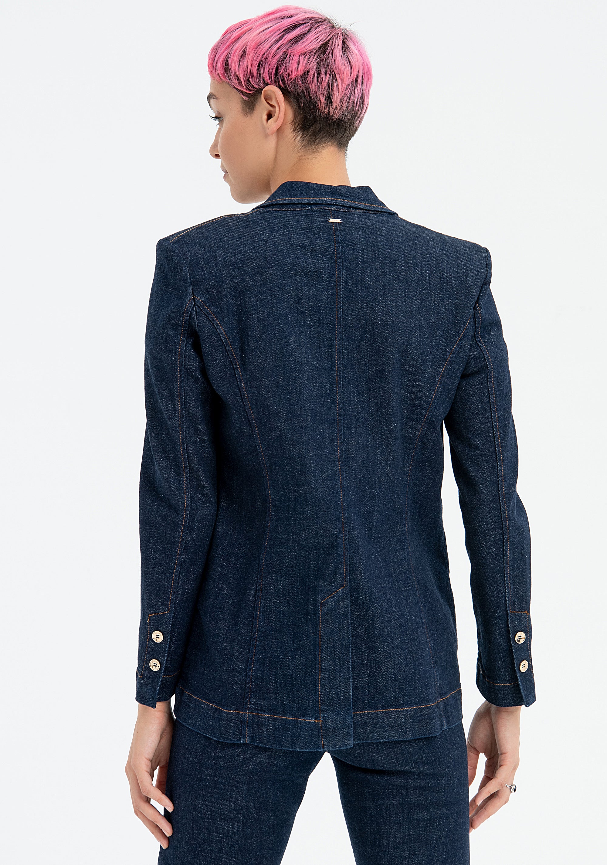 Blazer regular doppiopetto in denim con lavaggio raw